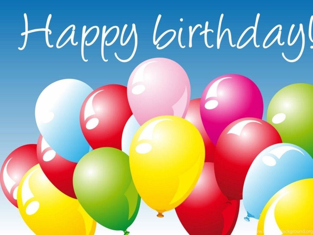 Happy birthday!, colorful balloons, blue gradient sky, SD Desktop Wallpaper