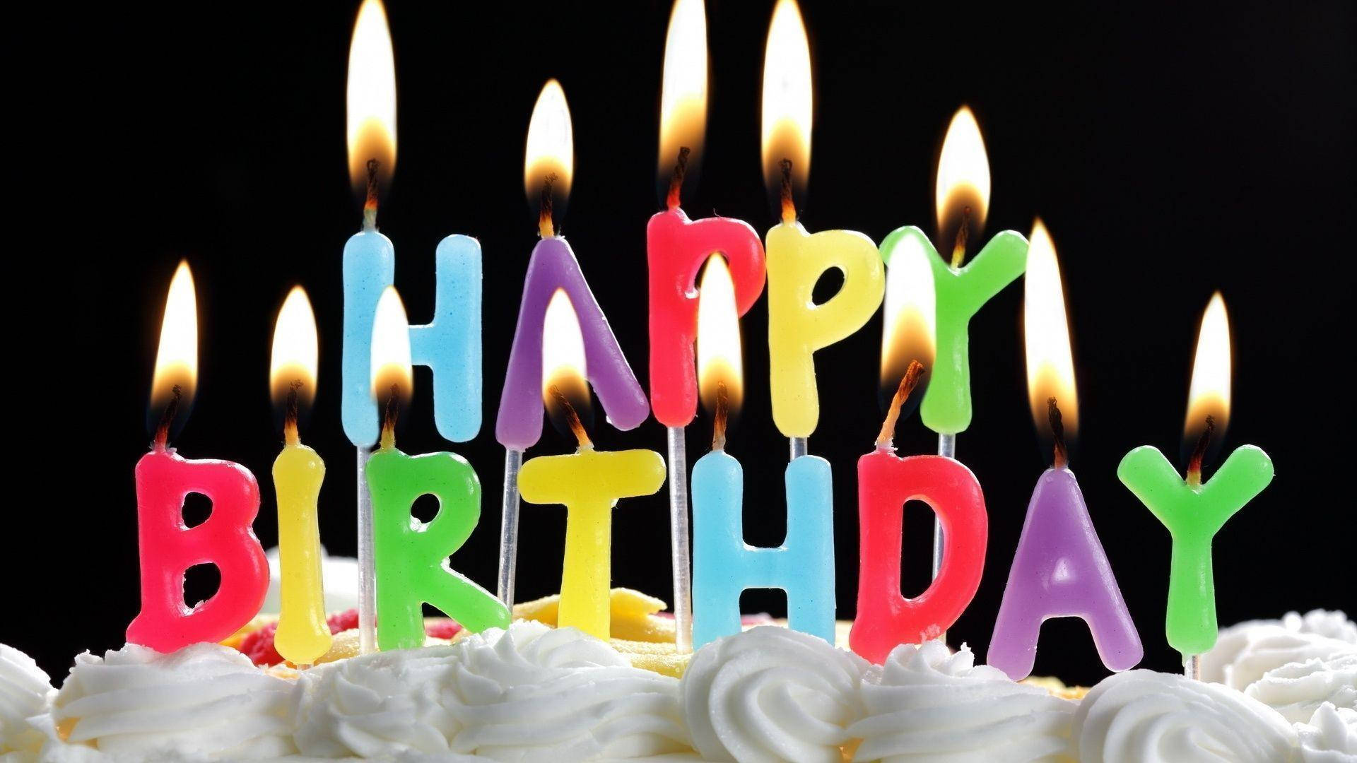Happy Birthday, candles, frosted cake, Full HD Desktop Wallpaper