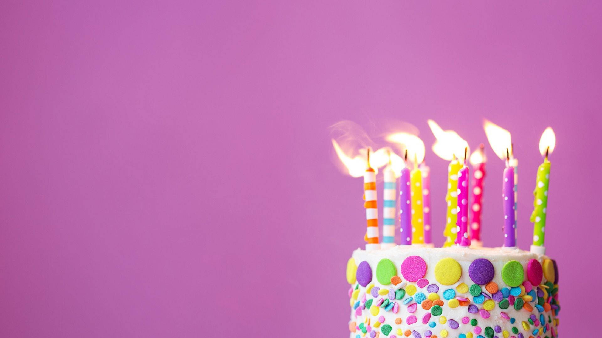 colorful cake, lit candles, rainbow sprinkles, Full HD Desktop Wallpaper