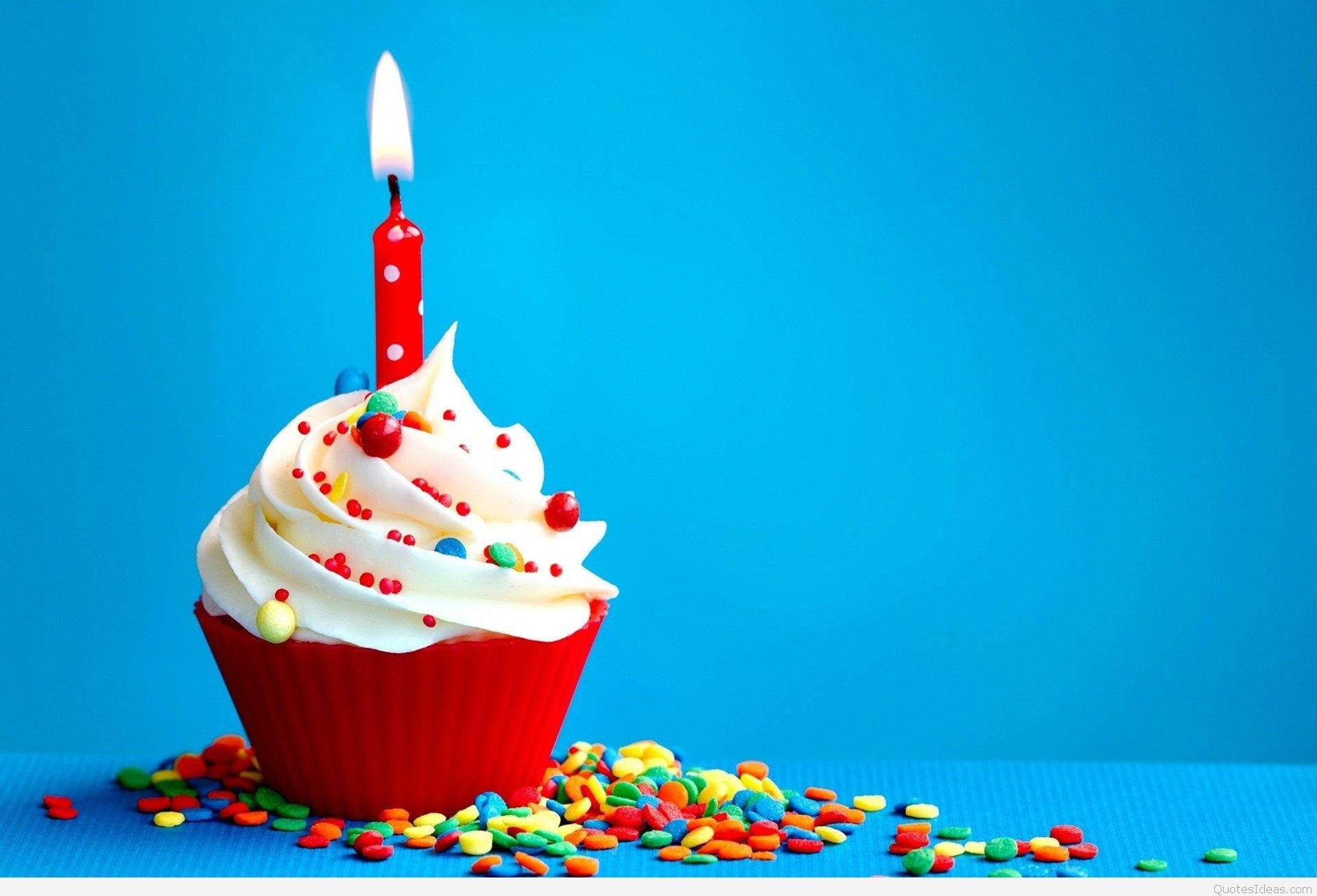 Happy Birthday, cupcake, white frosting, Full HD Desktop Wallpaper