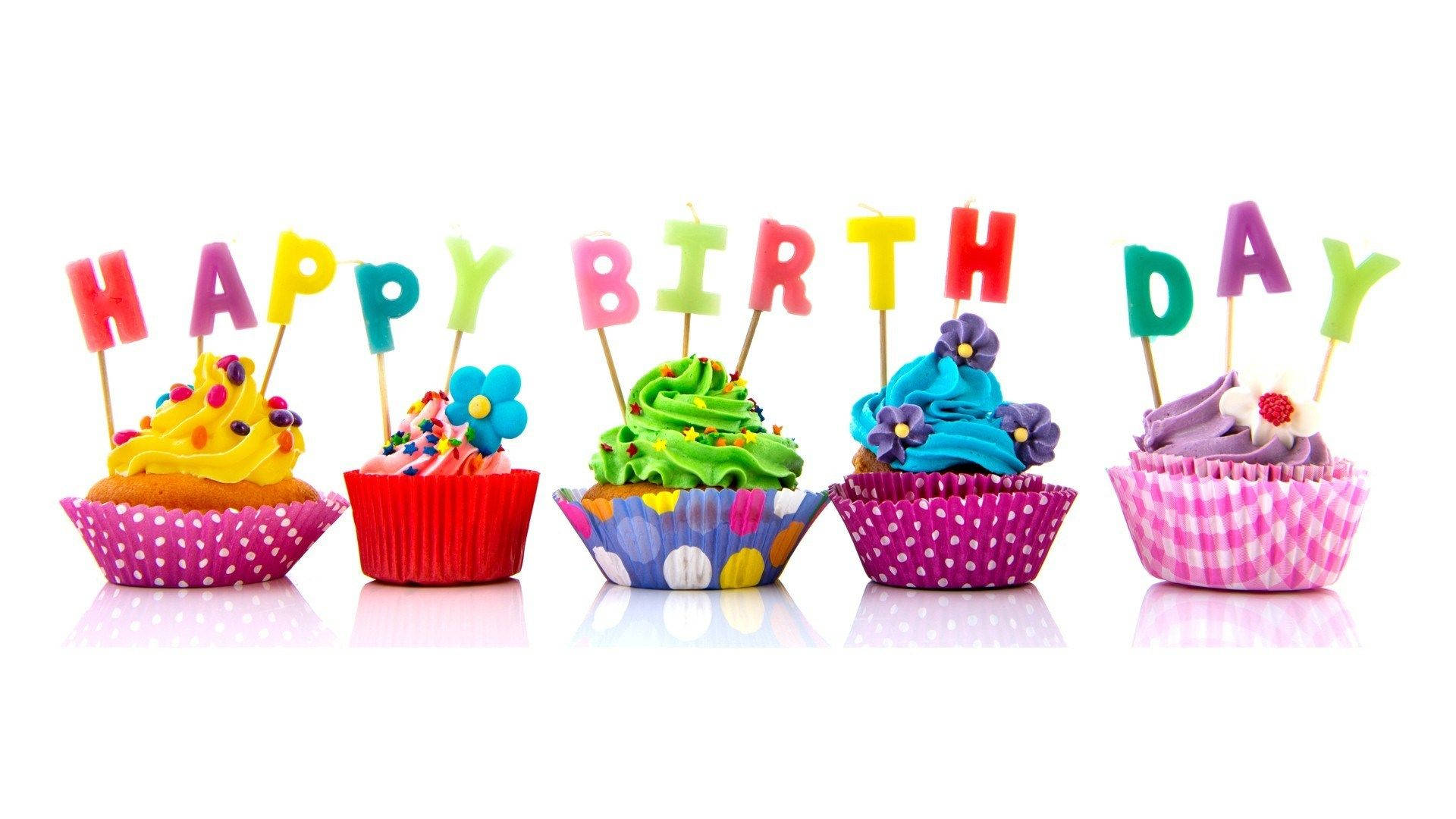 happy birthday, cupcakes, frosted, Full HD Desktop Wallpaper