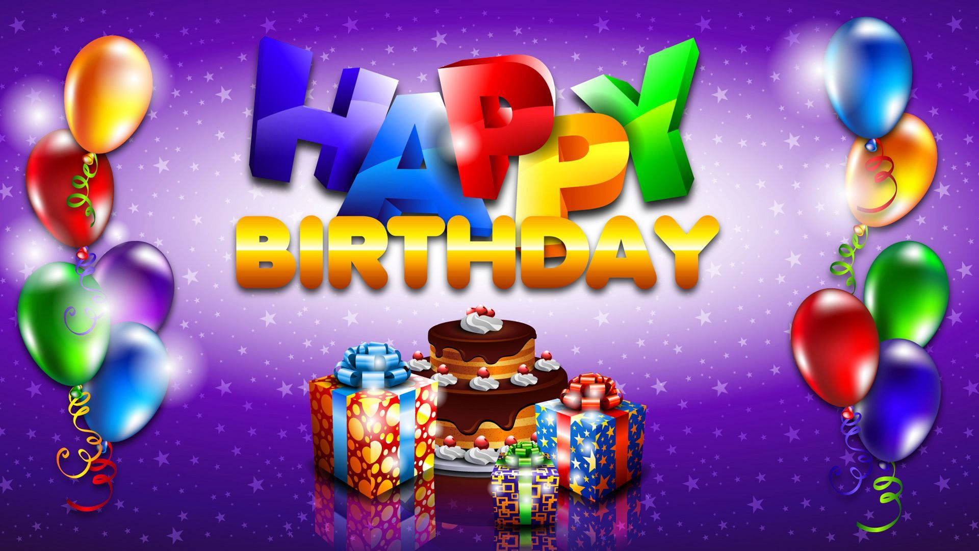 Happy Birthday, colorful balloons, gifts, Full HD Desktop Wallpaper