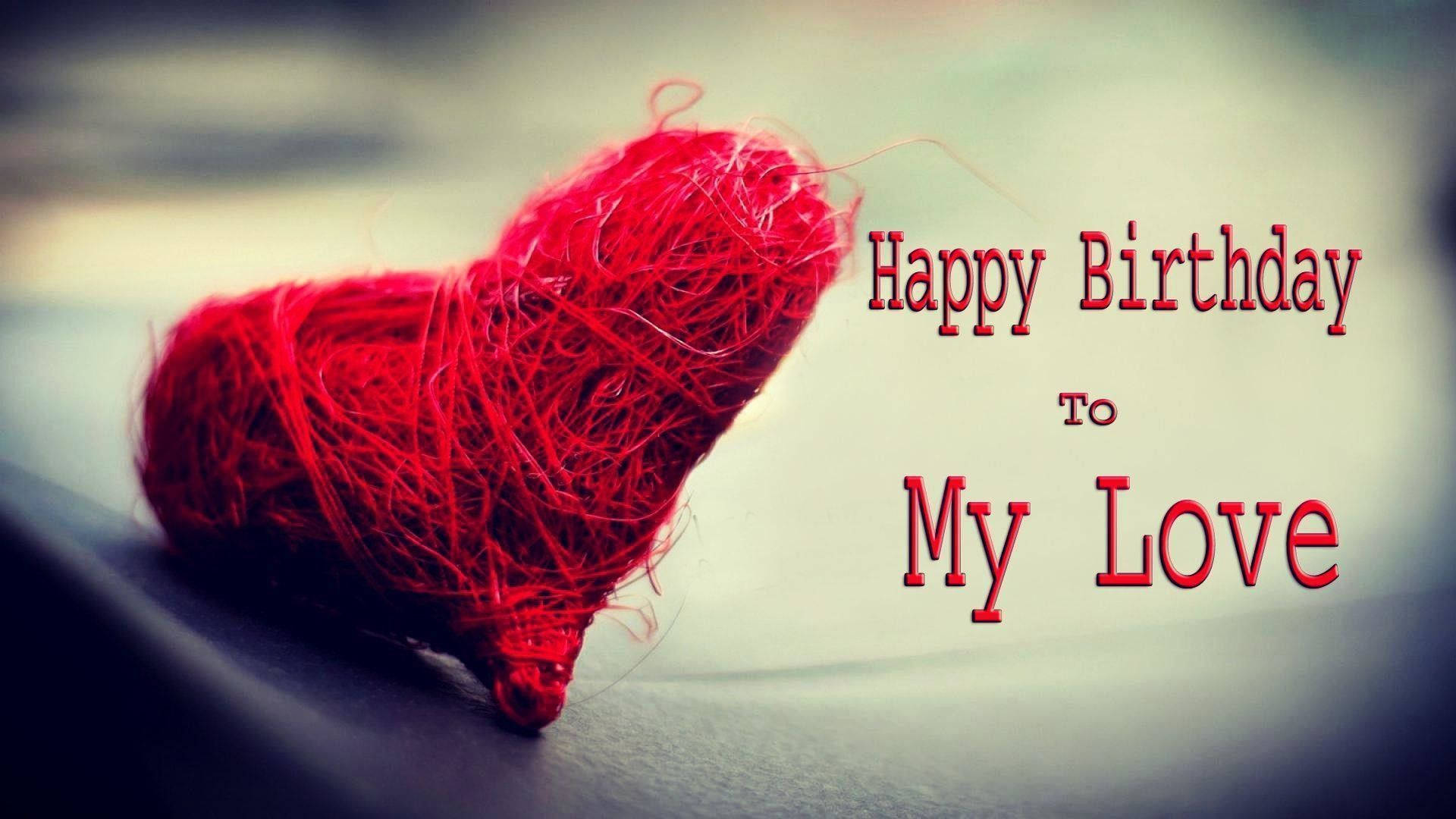 My Love Birthday Yarn, red yarn heart, dark surface, Full HD Desktop Wallpaper
