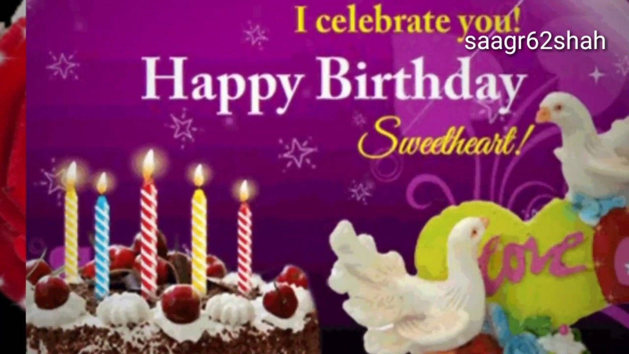 birthday cake, lit candles, cherries, HD Desktop Wallpaper