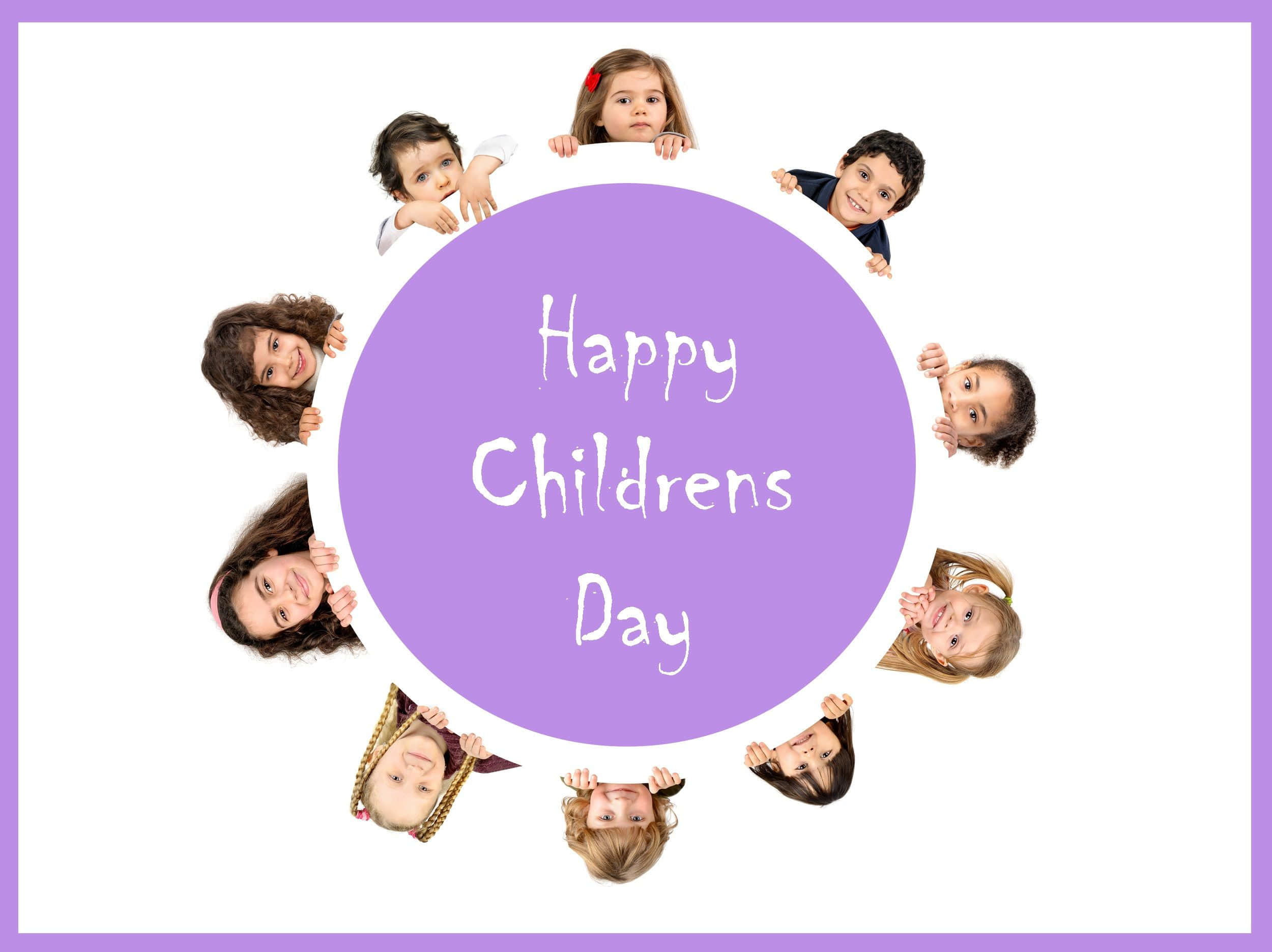 Happy Children's Day, purple circle, white background, Full HD Desktop Wallpaper