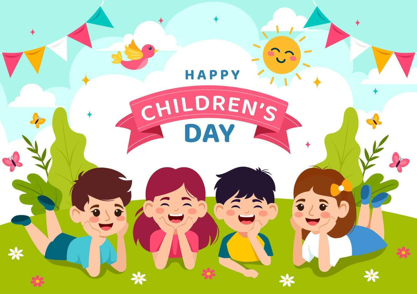 Happy Children’s Day, sun, grass, HD Desktop Wallpaper