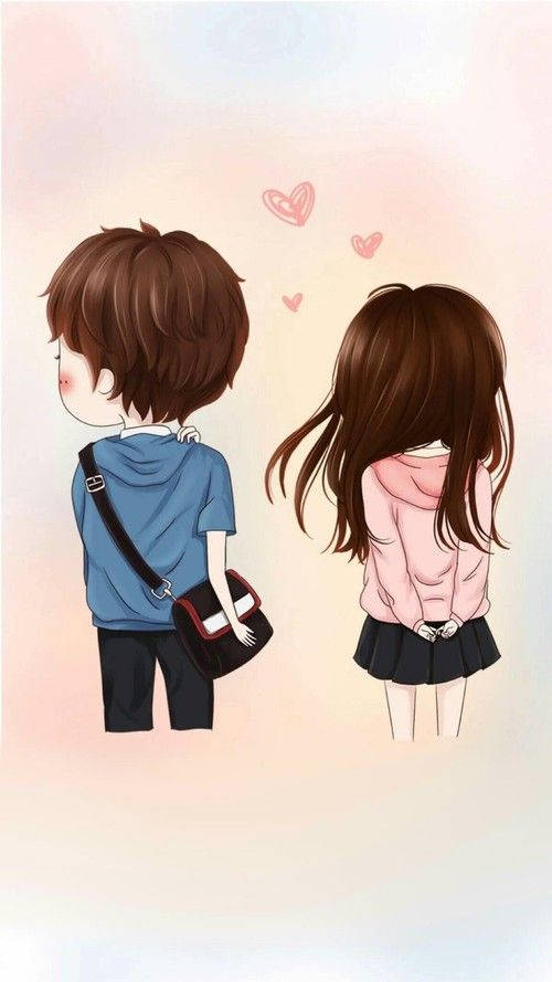 Shy Love, anime-style teens, blushes, SD Phone Wallpaper