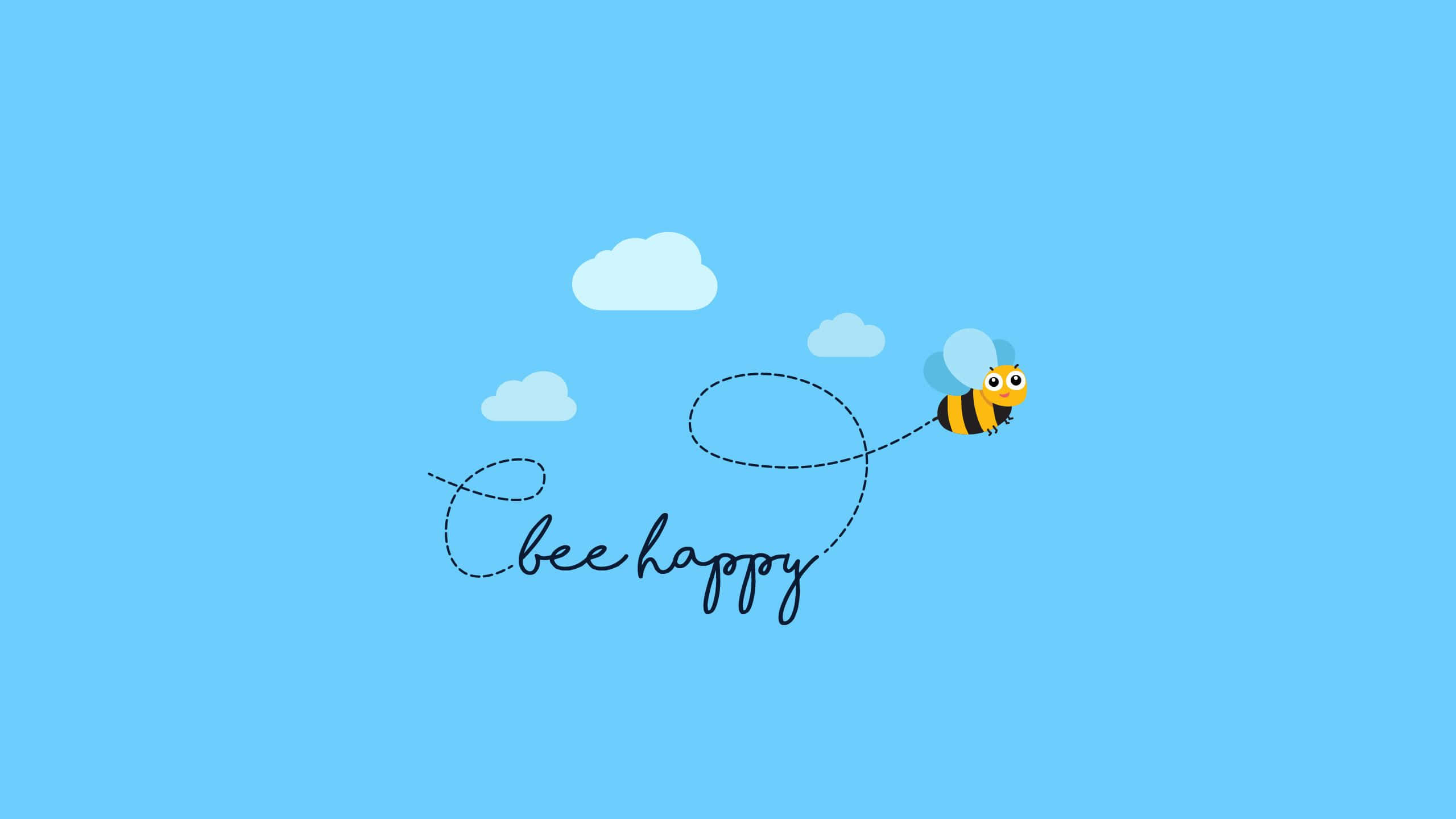 bee happy, light blue sky, soft clouds, 2K Desktop Wallpaper