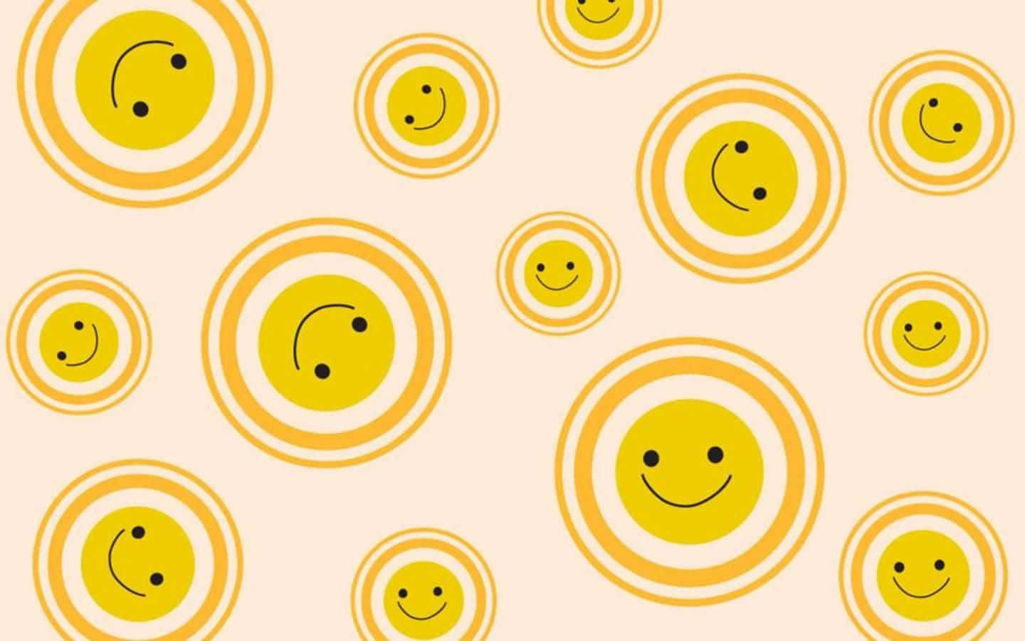 yellow smiley face, concentric circles, soft peach background, HD Desktop Wallpaper