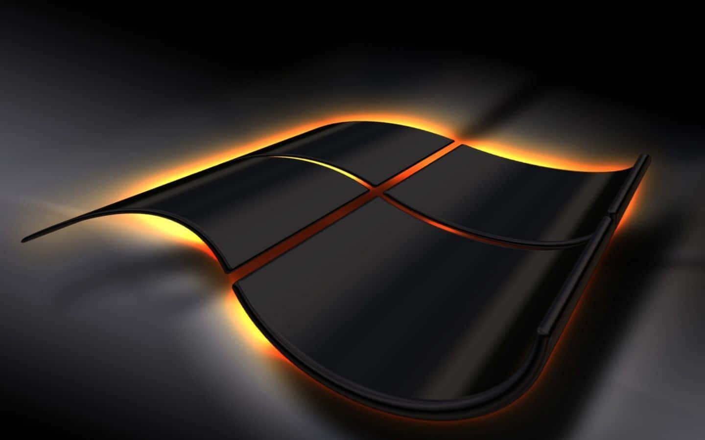 Windows logo, sleek black, fiery orange light, HD Desktop Wallpaper