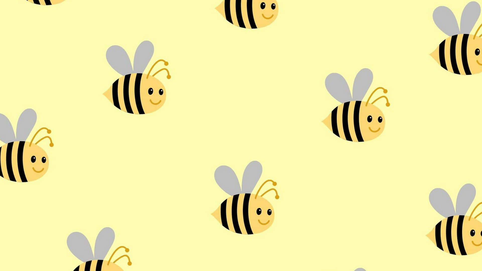 Cute Yellow Desktop, cartoon bees, smiling faces, Full HD Desktop Wallpaper