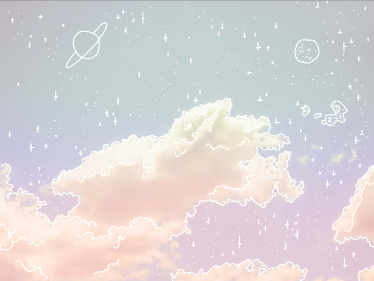 pastel blue aesthetic, soft pink and blue gradient, fluffy clouds outlined in white, HD Desktop Wallpaper