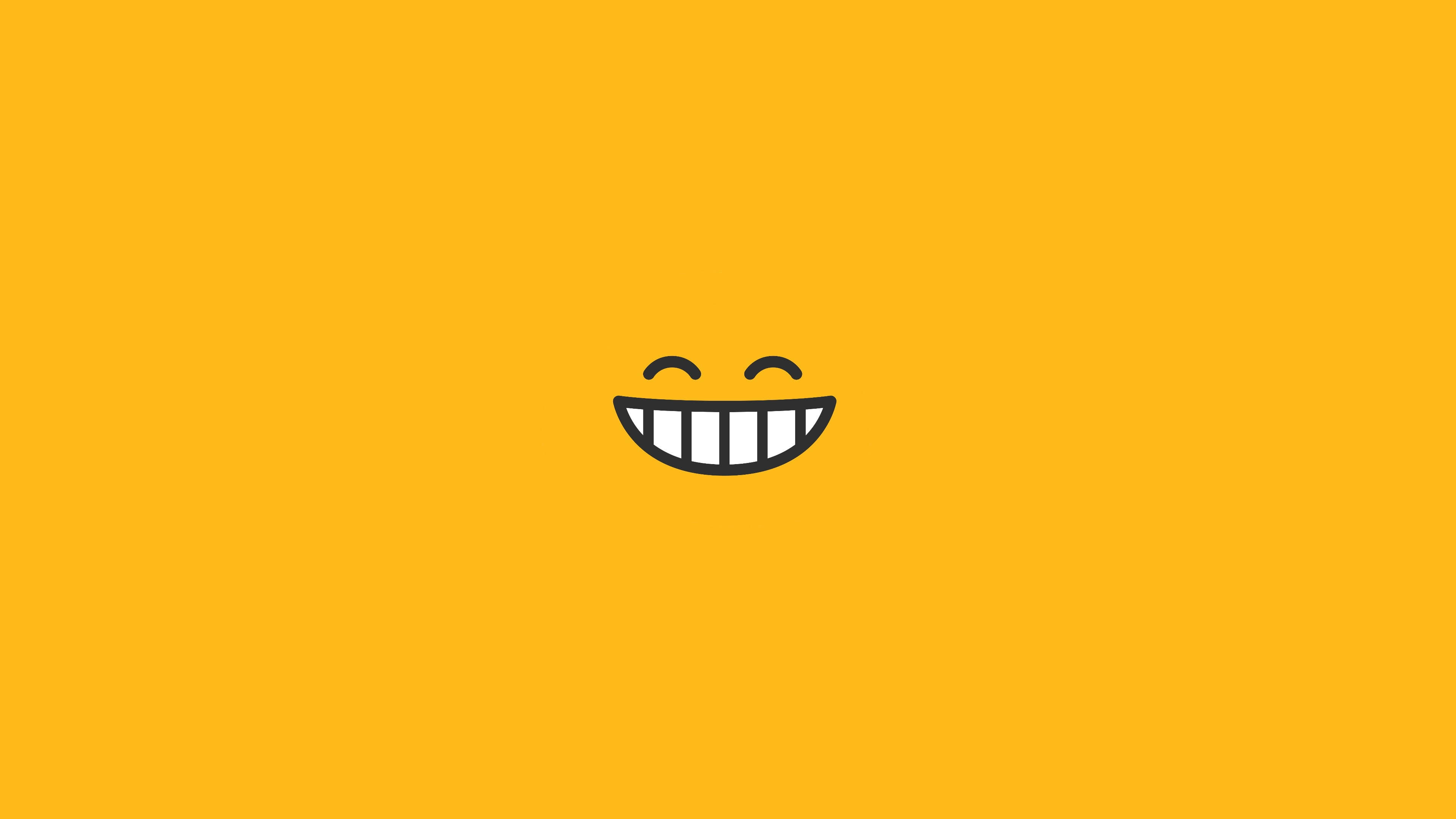 teeth happy emoji, minimalist black line drawing, wide grinning face, 4K Desktop Wallpaper