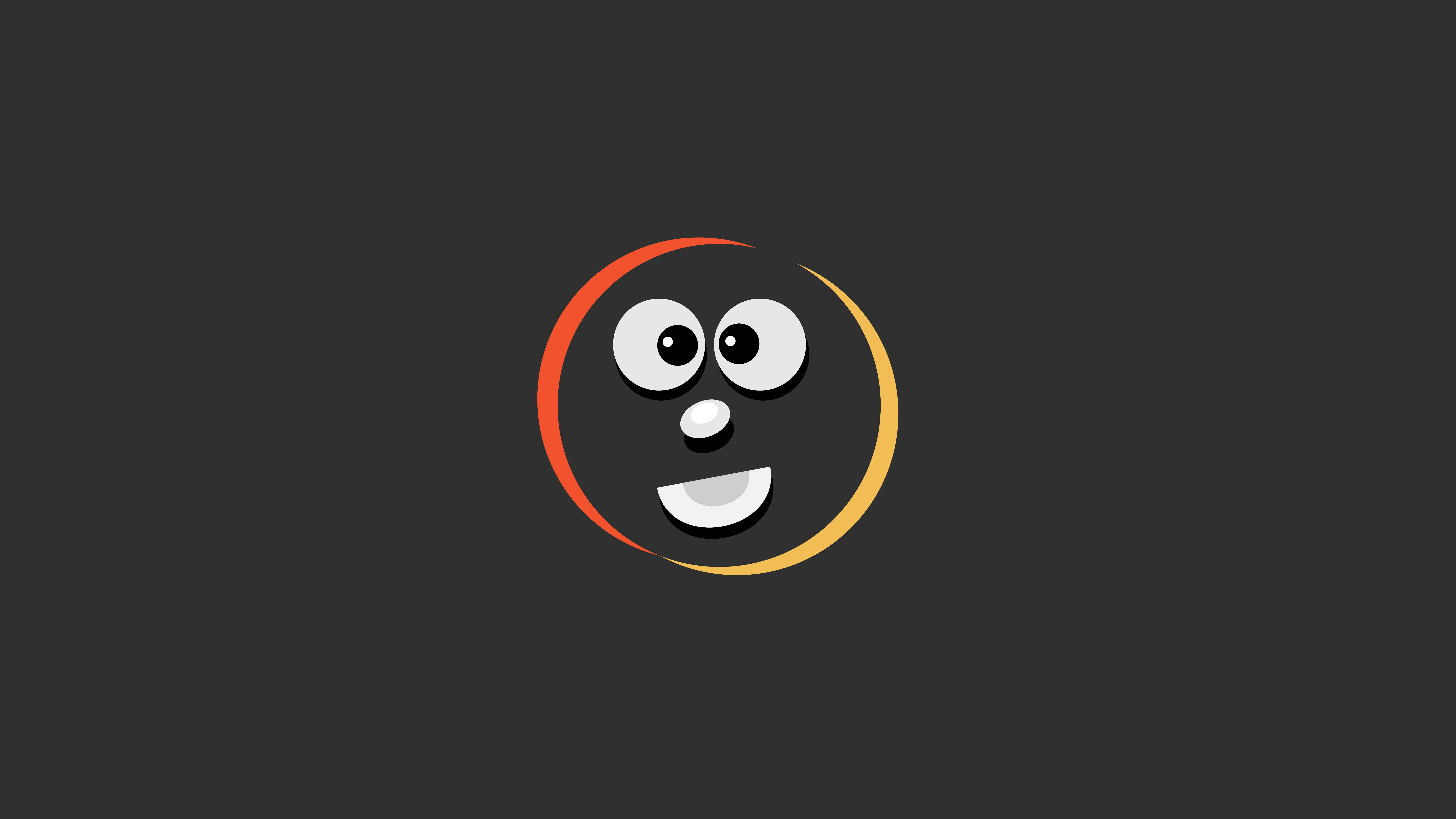 Happy Face, red and yellow crescent, dark gray background, 8K Desktop Wallpaper