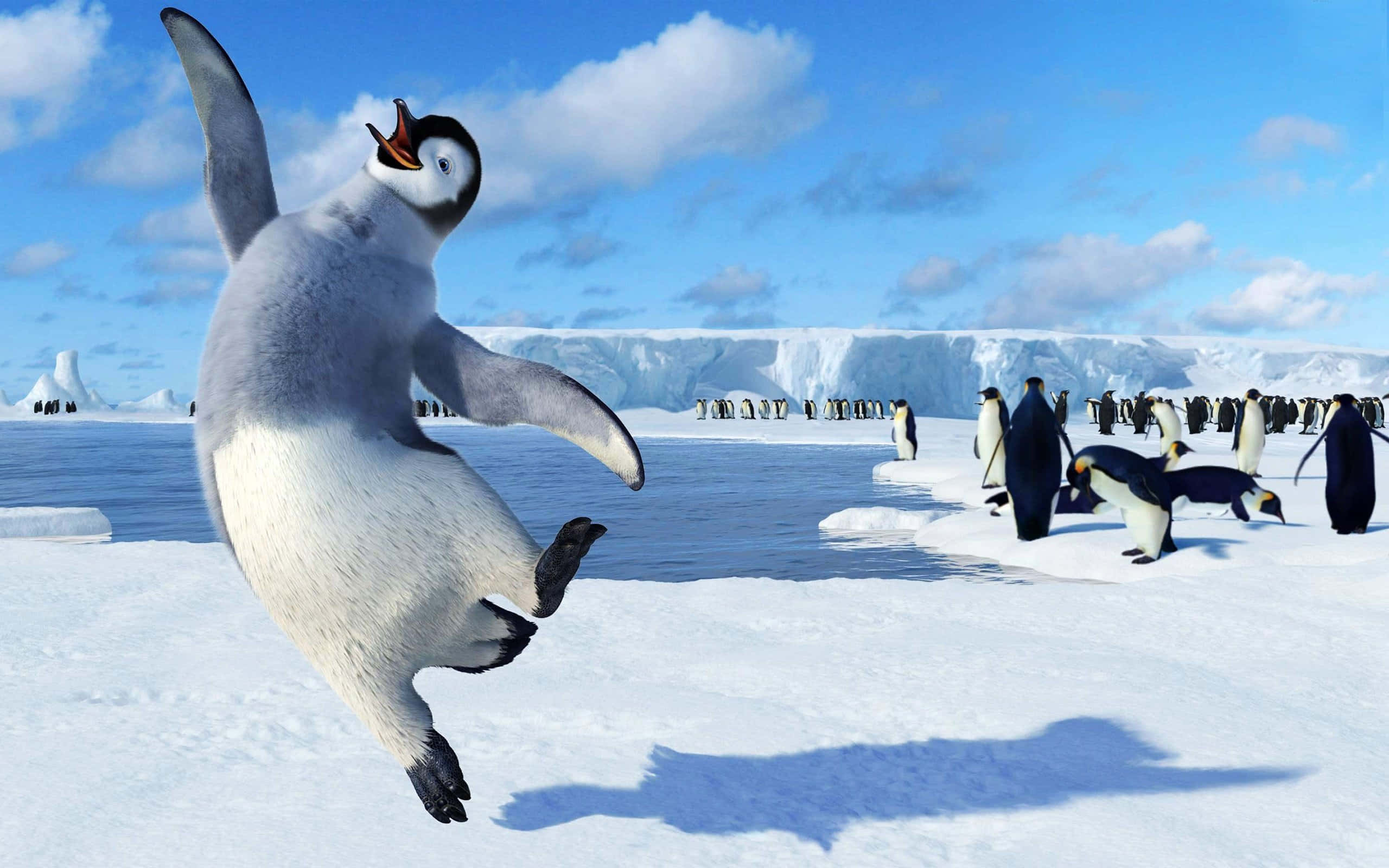 Happy Feet Two, emperor penguin, bright blue sky, 2K Desktop Wallpaper