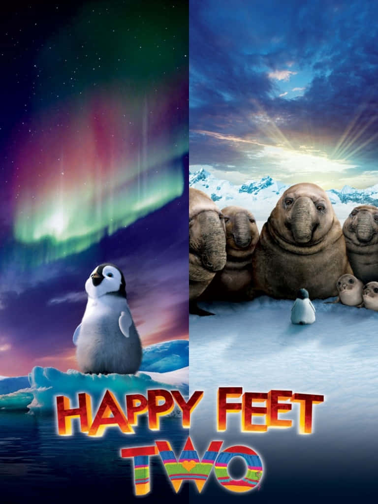 Happy Feet Two, auroras, walruses, SD Phone Wallpaper