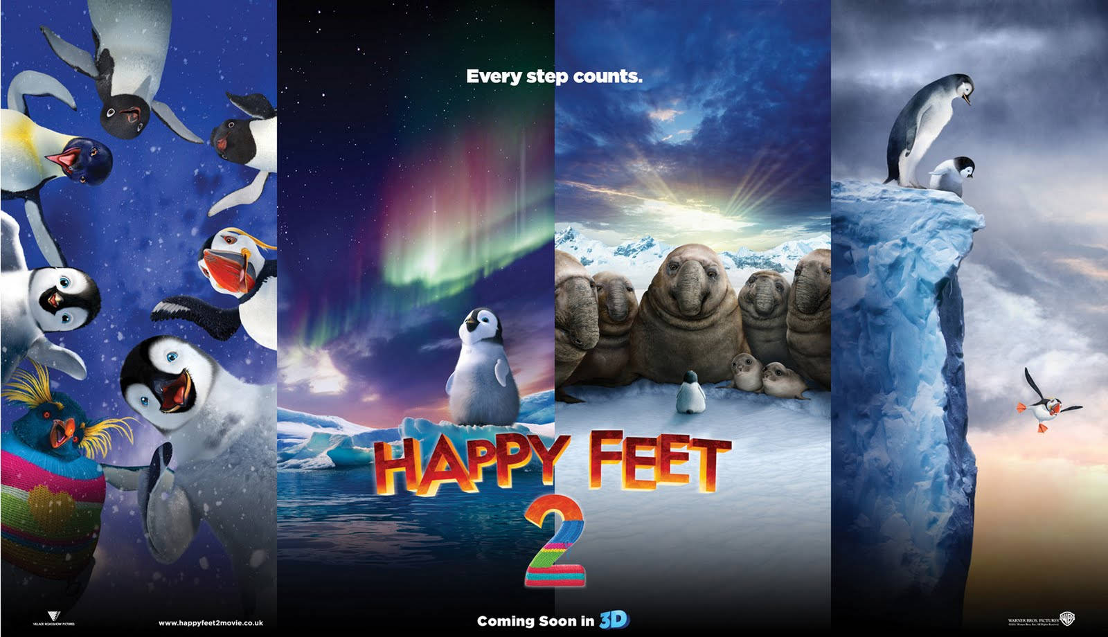 Happy Feet Two, auroras, icy cliffs, HD Desktop Wallpaper
