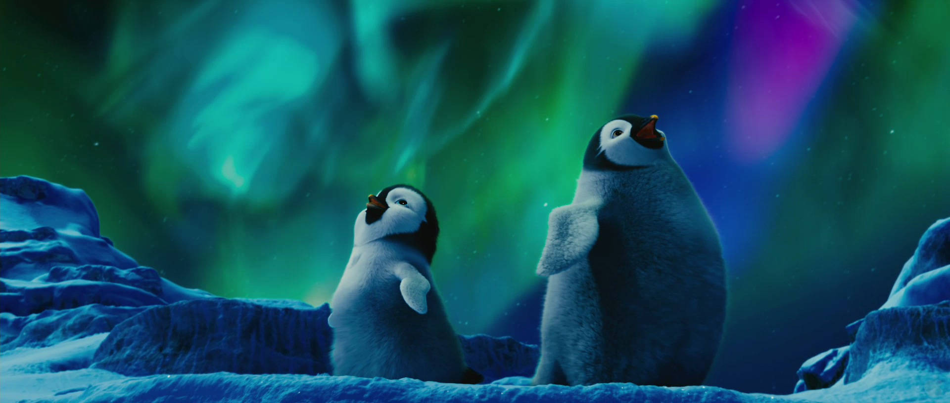 Happy Feet, aurora borealis, green and purple aurora, Full HD Desktop Wallpaper