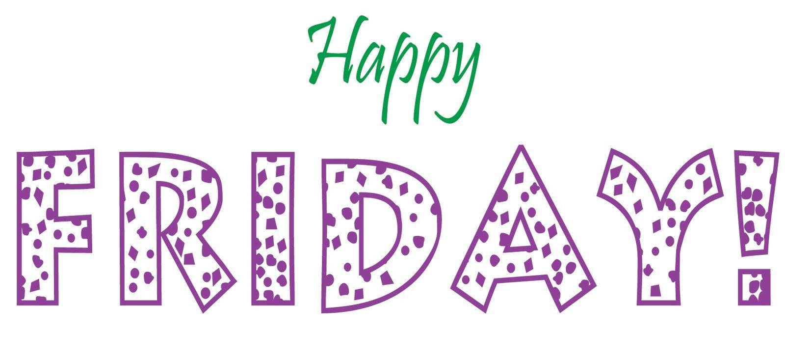 Happy Friday, green cursive, purple confetti-filled block letters, HD Desktop Wallpaper
