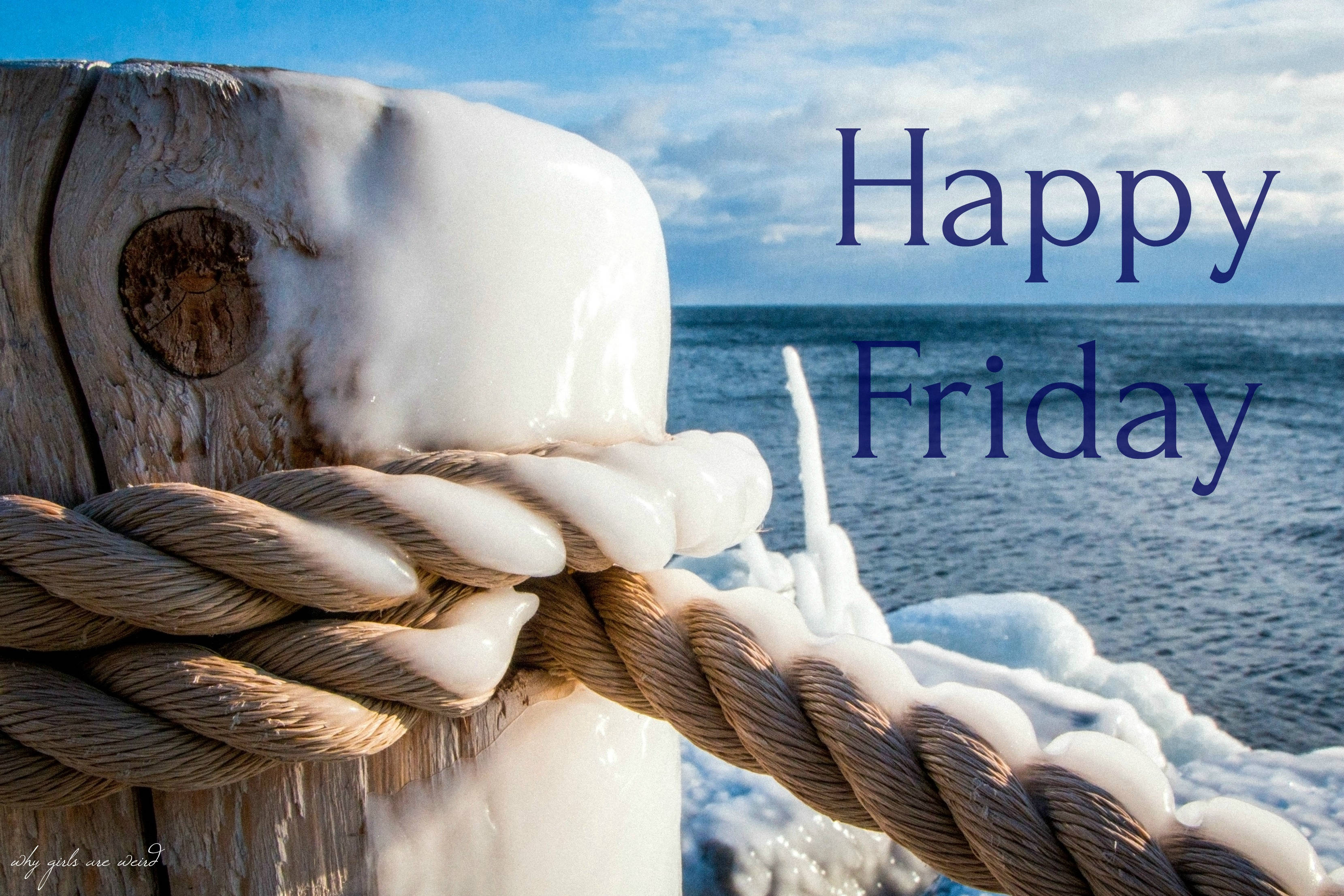 Happy Friday, seafoam, weathered wooden post, 2K Desktop Wallpaper