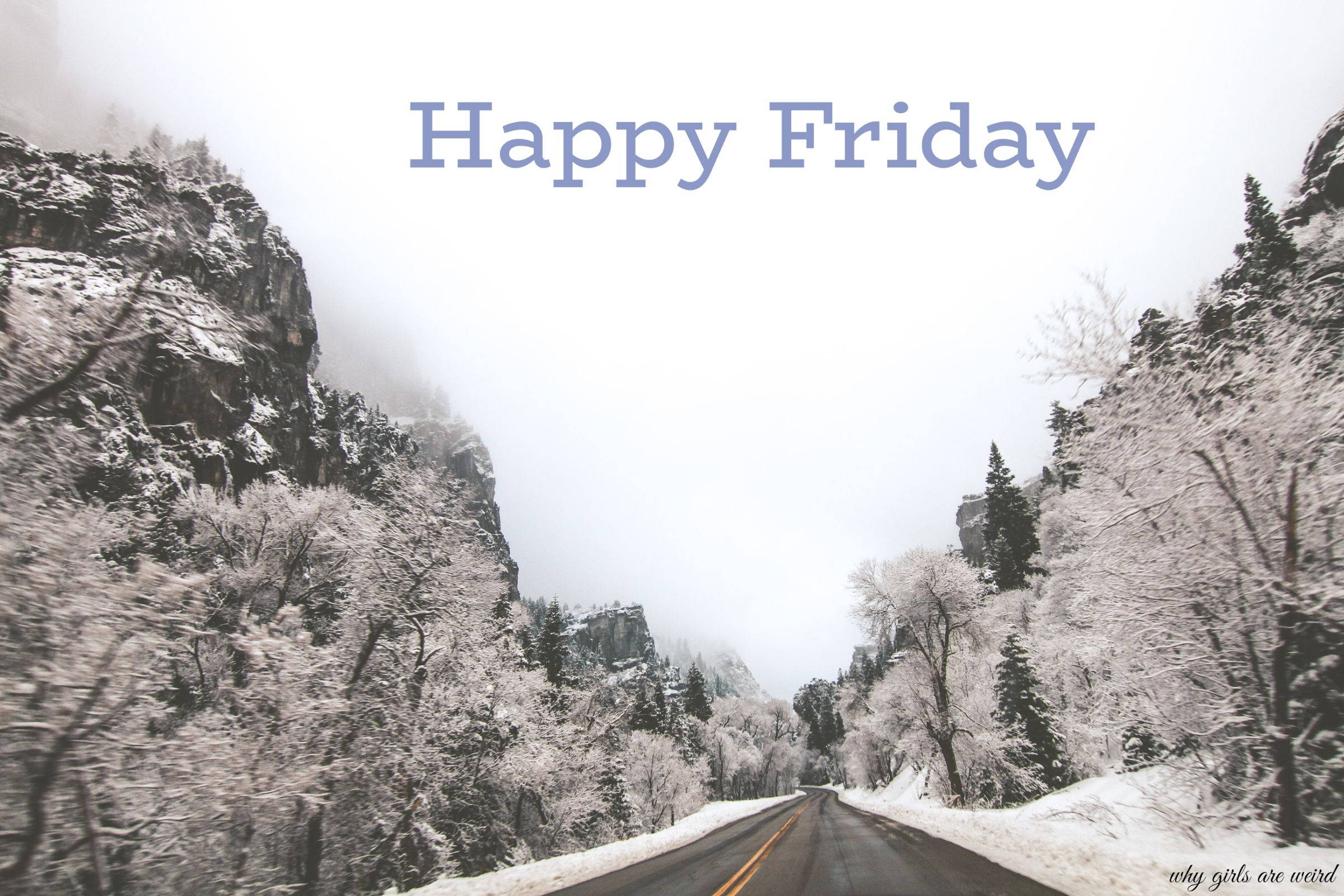 Happy Friday, snowy mountain road, frost-covered trees, Full HD Desktop Wallpaper