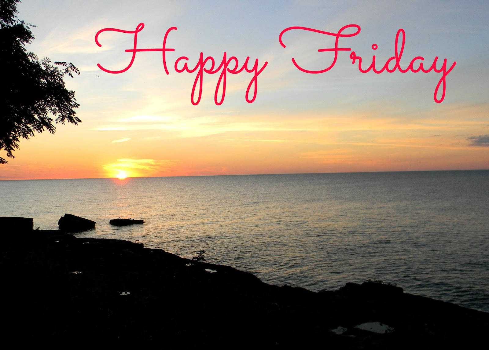 Happy Friday, sunset, calm ocean waters, HD Desktop Wallpaper