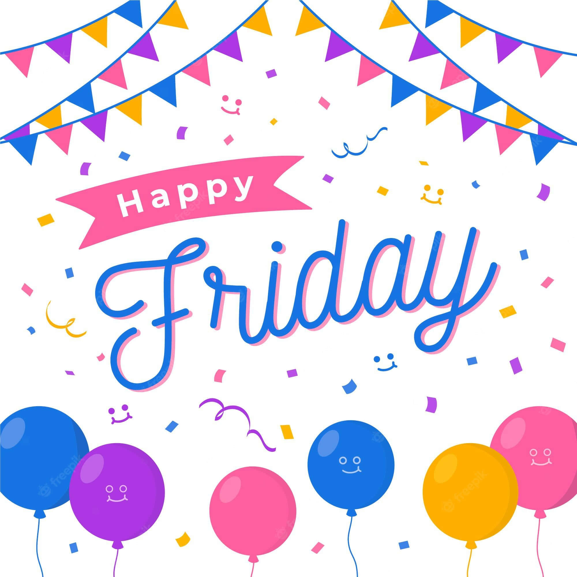 Happy friday, colorful balloons, bunting, Full HD Desktop Wallpaper