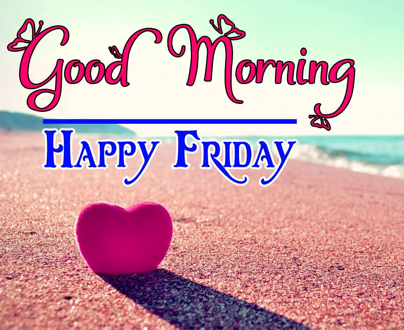 Good Morning Happy Friday, pink heart, pink sand, HD Desktop Wallpaper