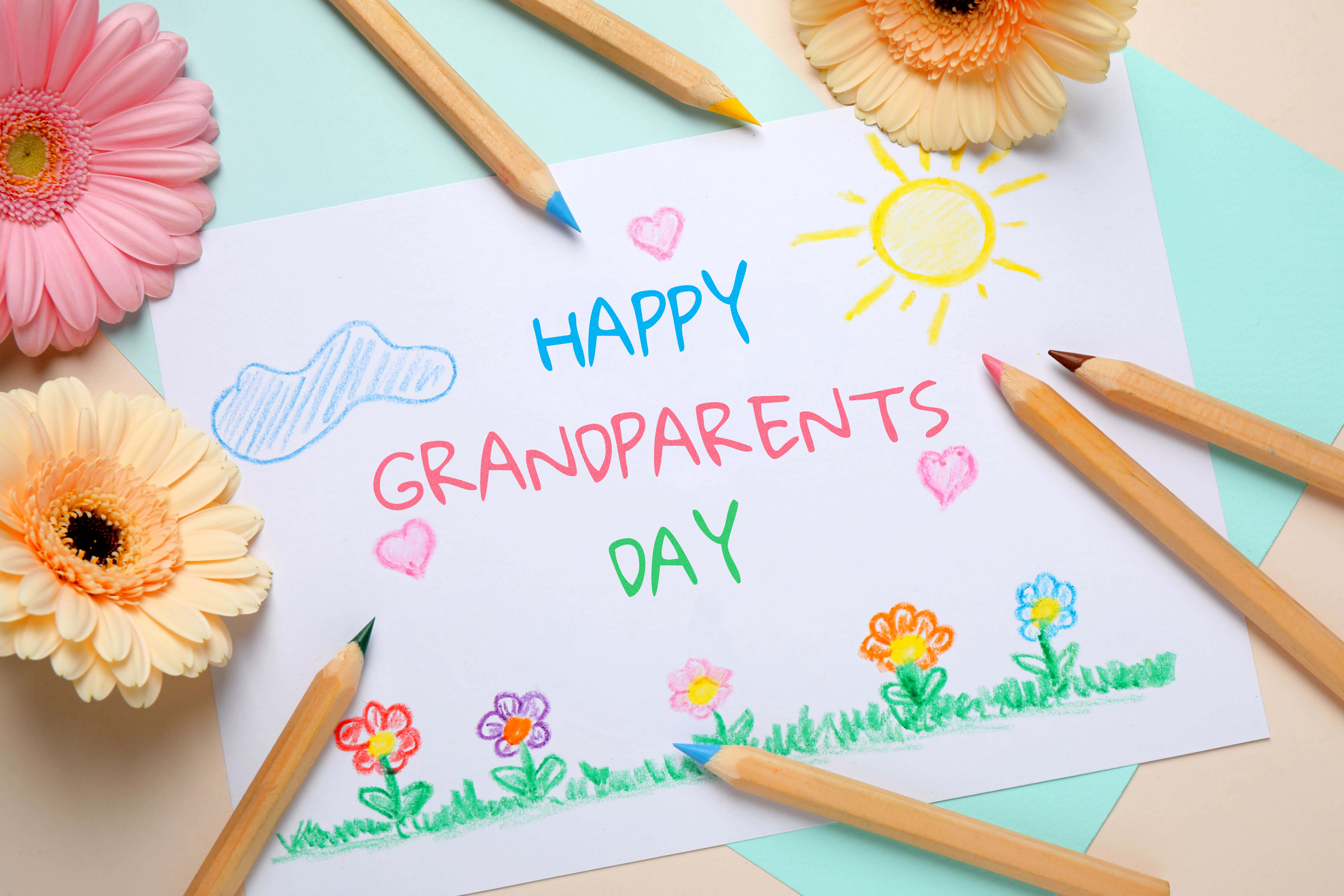 Happy Grandparents Day, crayon drawing, paper, 5K Desktop Wallpaper