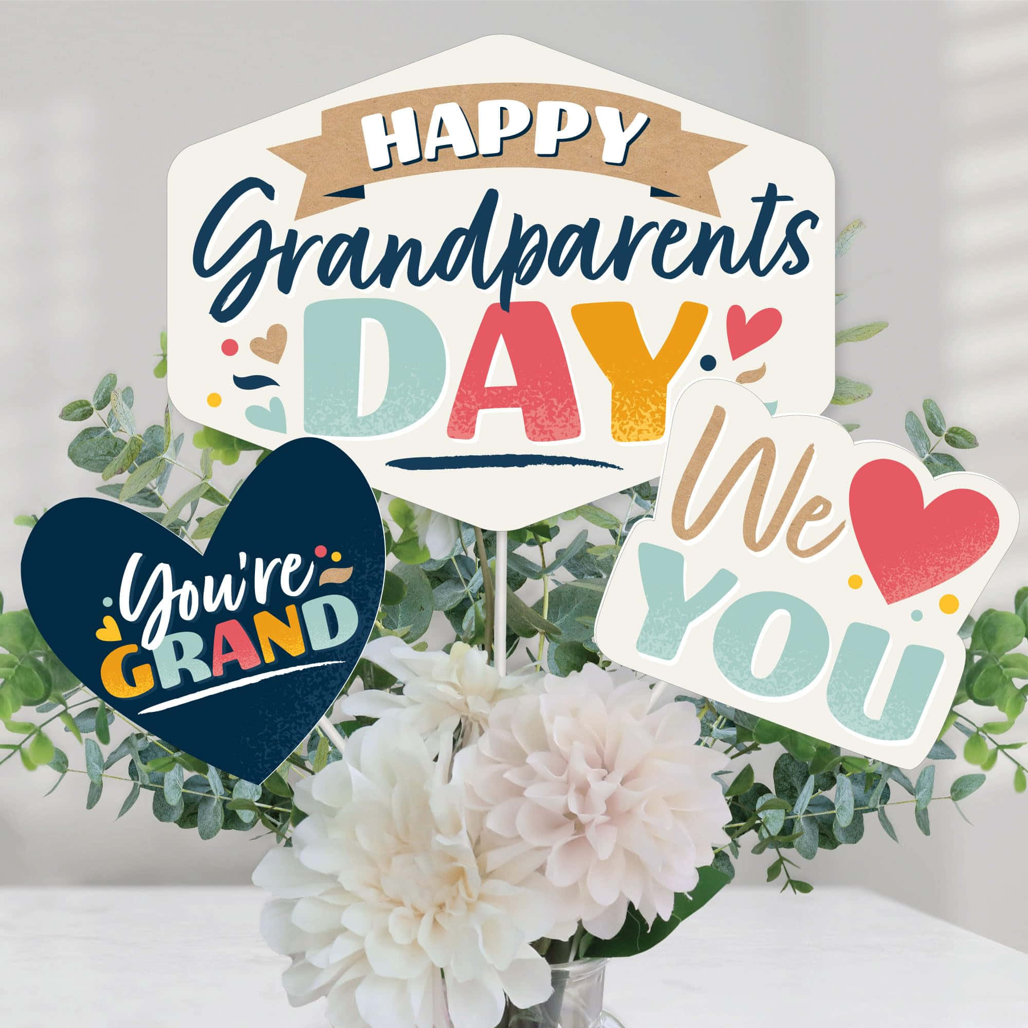 Happy Grandparents Day, colorful lettering, hearts, Full HD Desktop Wallpaper