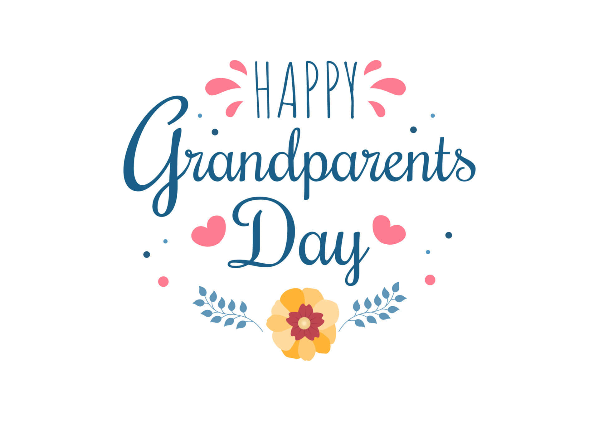 Happy Grandparents Day, blue script, pink hearts, Full HD Desktop Wallpaper