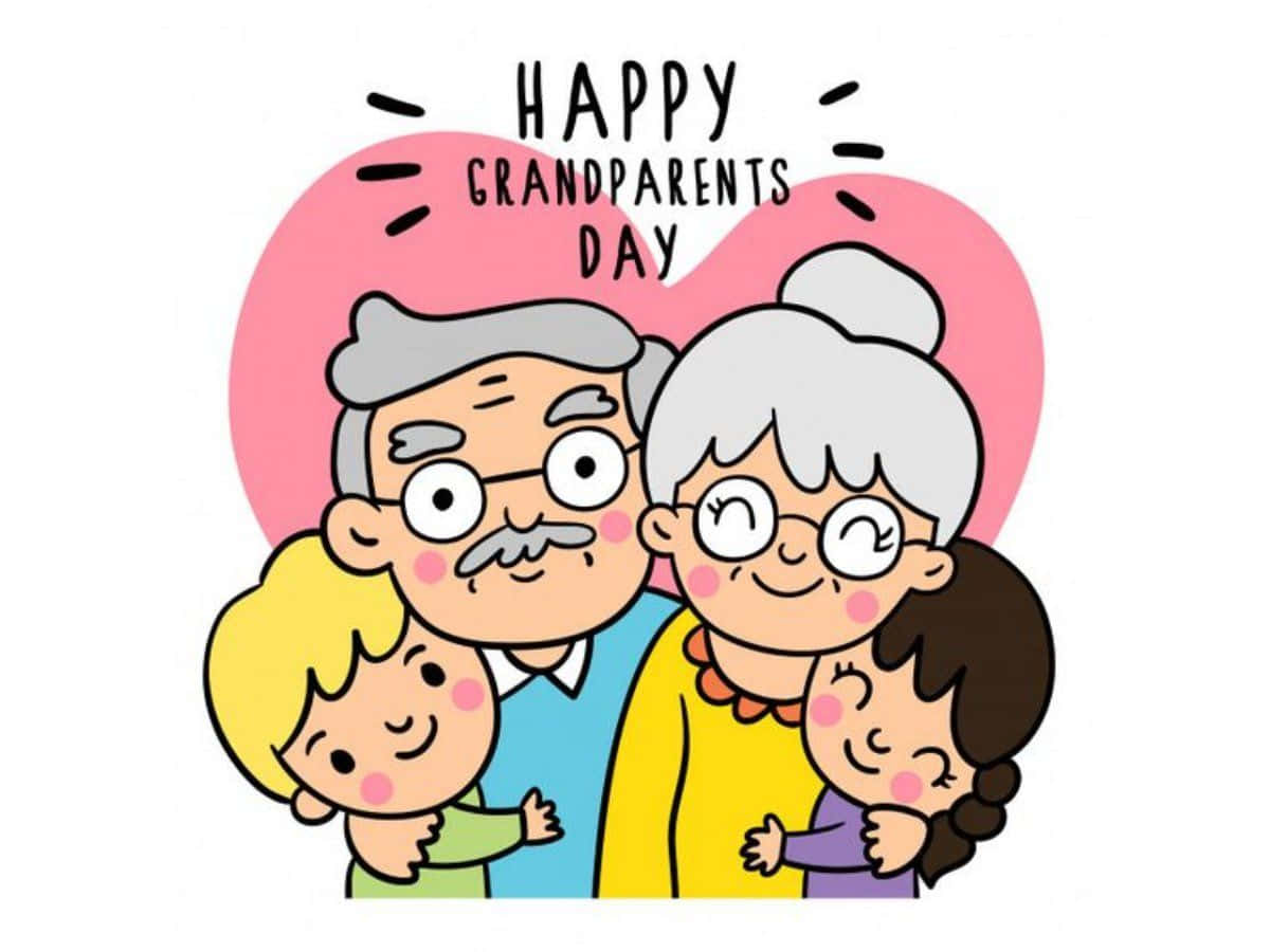Grandparents Day, cartoon illustration, pink heart, SD Desktop Wallpaper