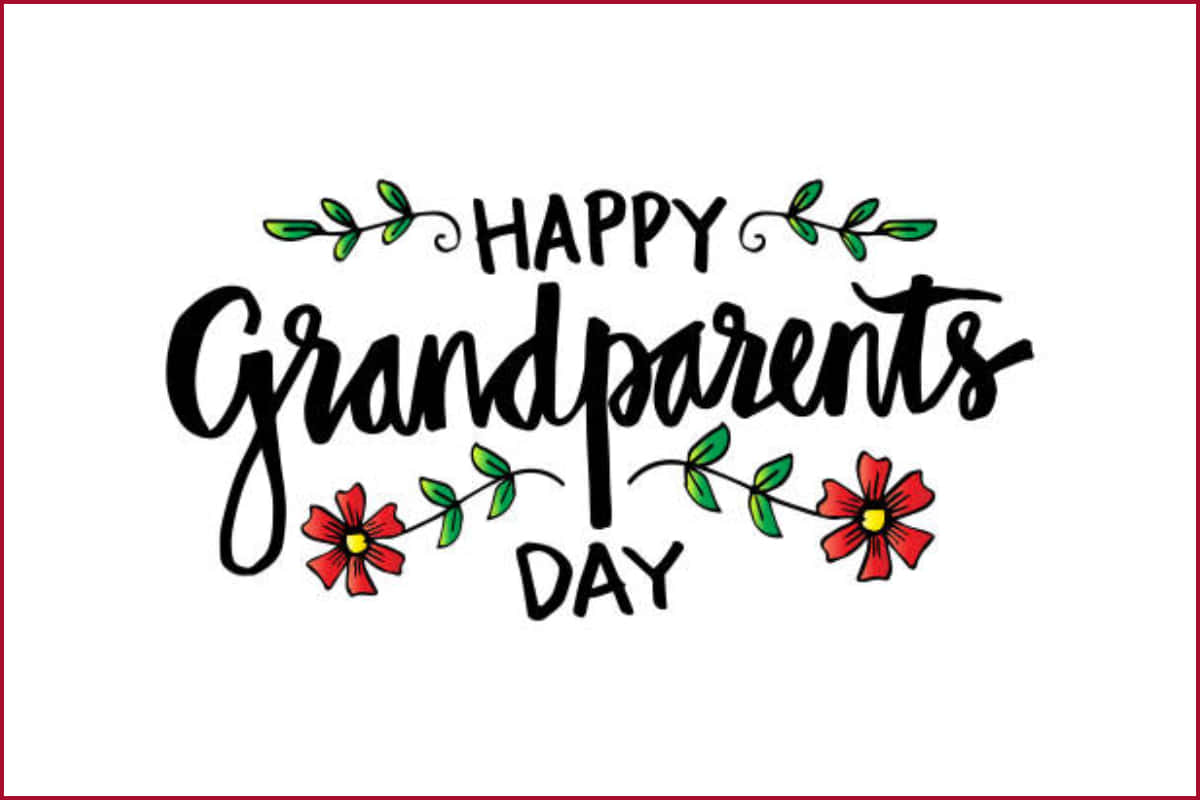 Happy Grandparents Day, black script, red flowers, SD Desktop Wallpaper