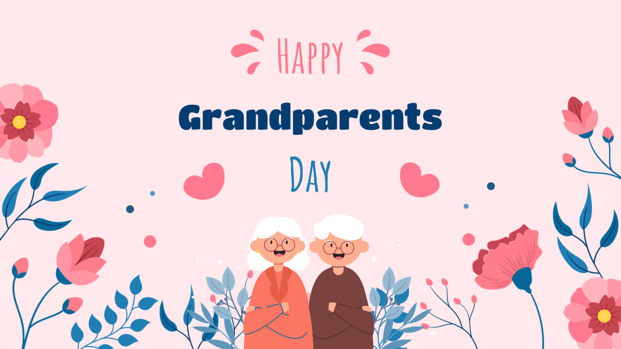 Happy Grandparents Day, elderly couple, pink flowers, HD Desktop Wallpaper