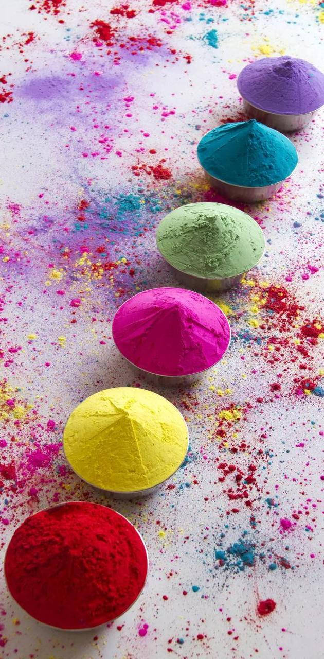 Happy Holi HD, vibrant colored powders, small bowls, HD Phone Wallpaper