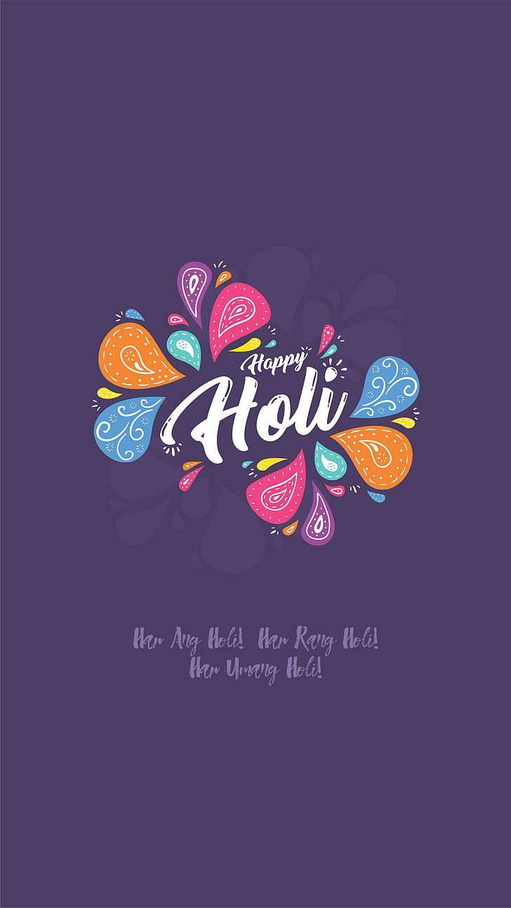 Holi festival, paisley shapes, festive text, HD Phone Wallpaper