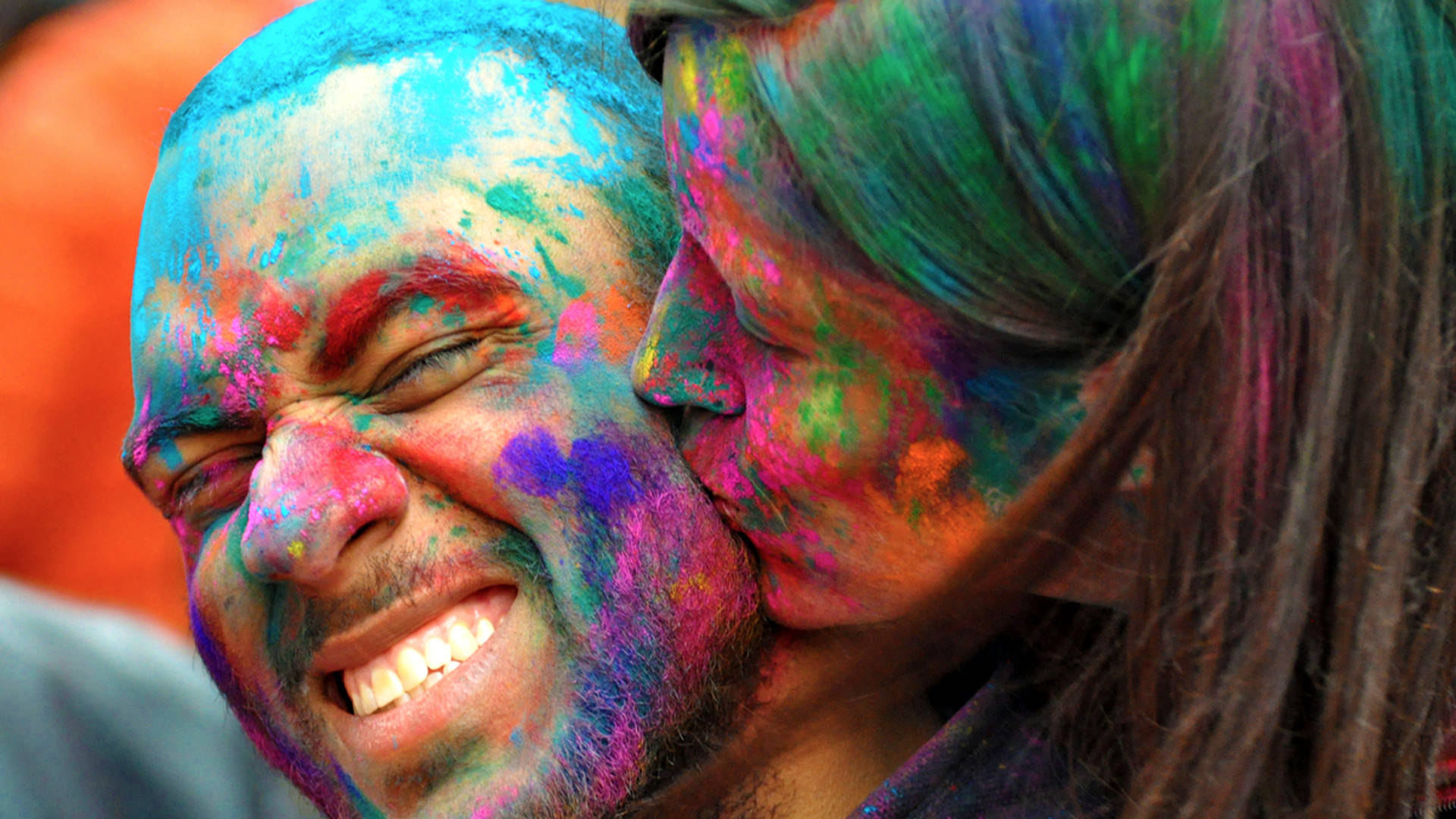 Happy Holi HD, Holi festival colors, joyful couple, Full HD Desktop Wallpaper
