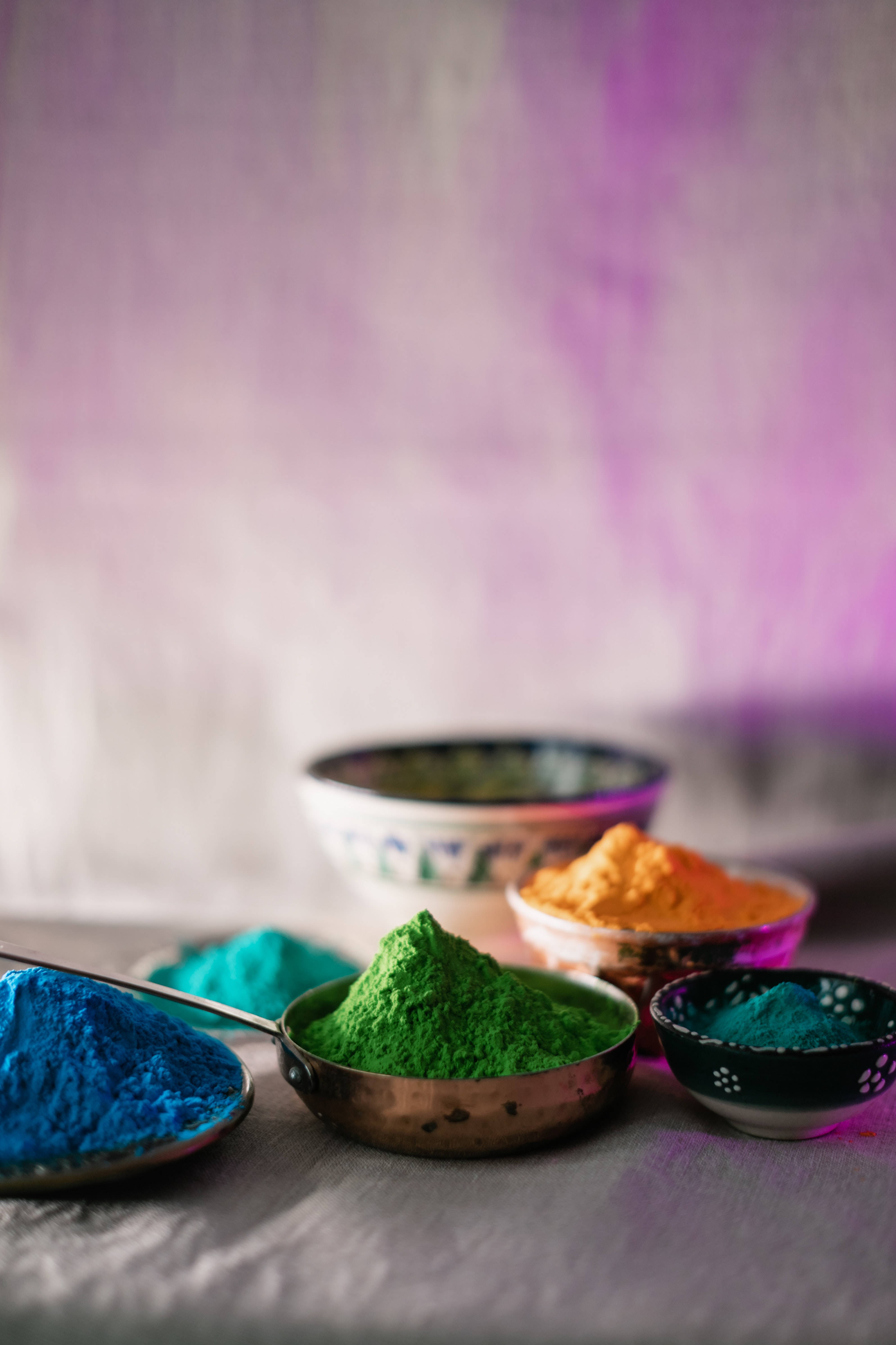Colored Powder, Happy Holi HD, soft purple background, 4K Phone Wallpaper
