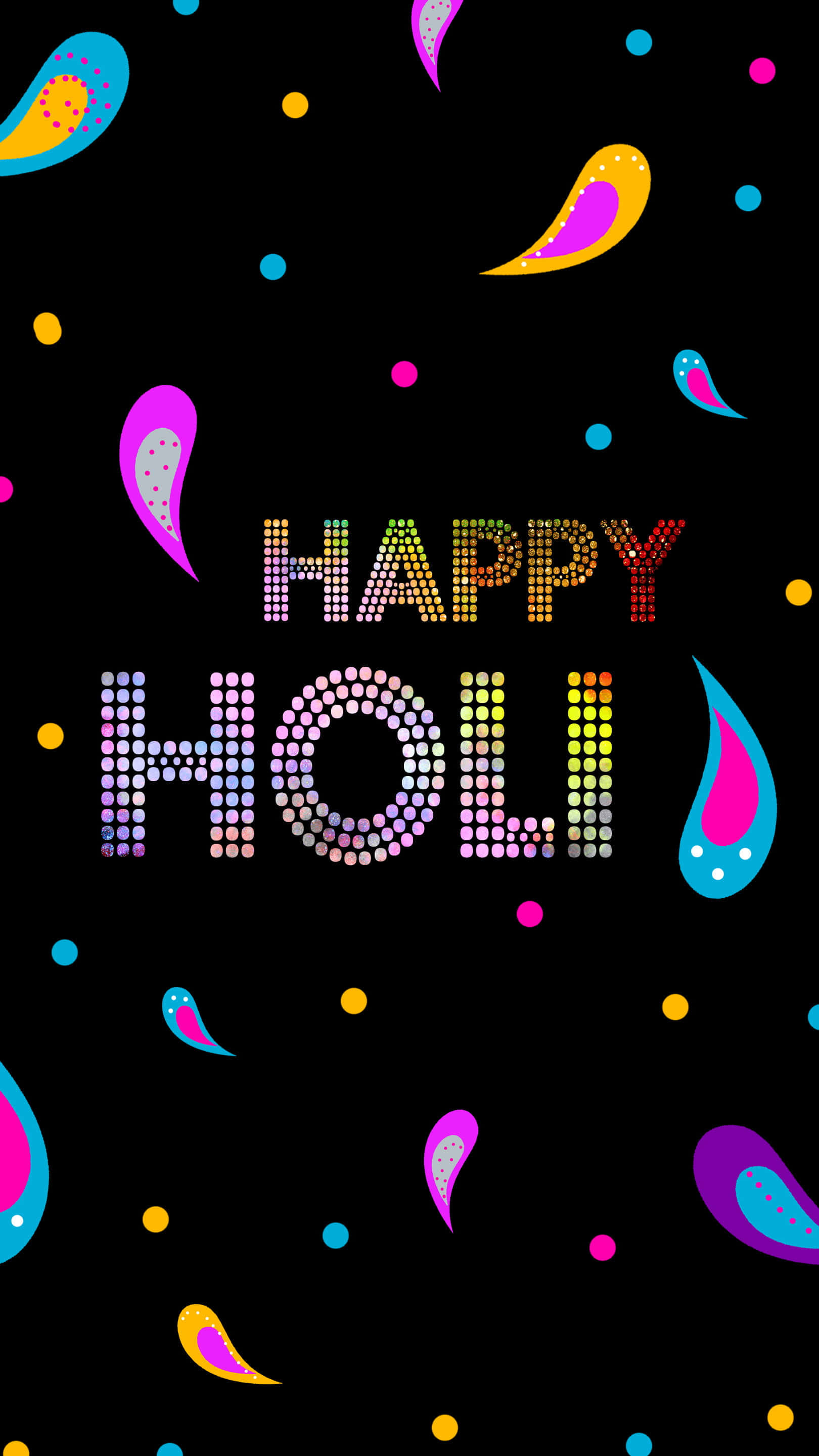 HAPPY HOLI, paisley patterns, dots, 2K Phone Wallpaper