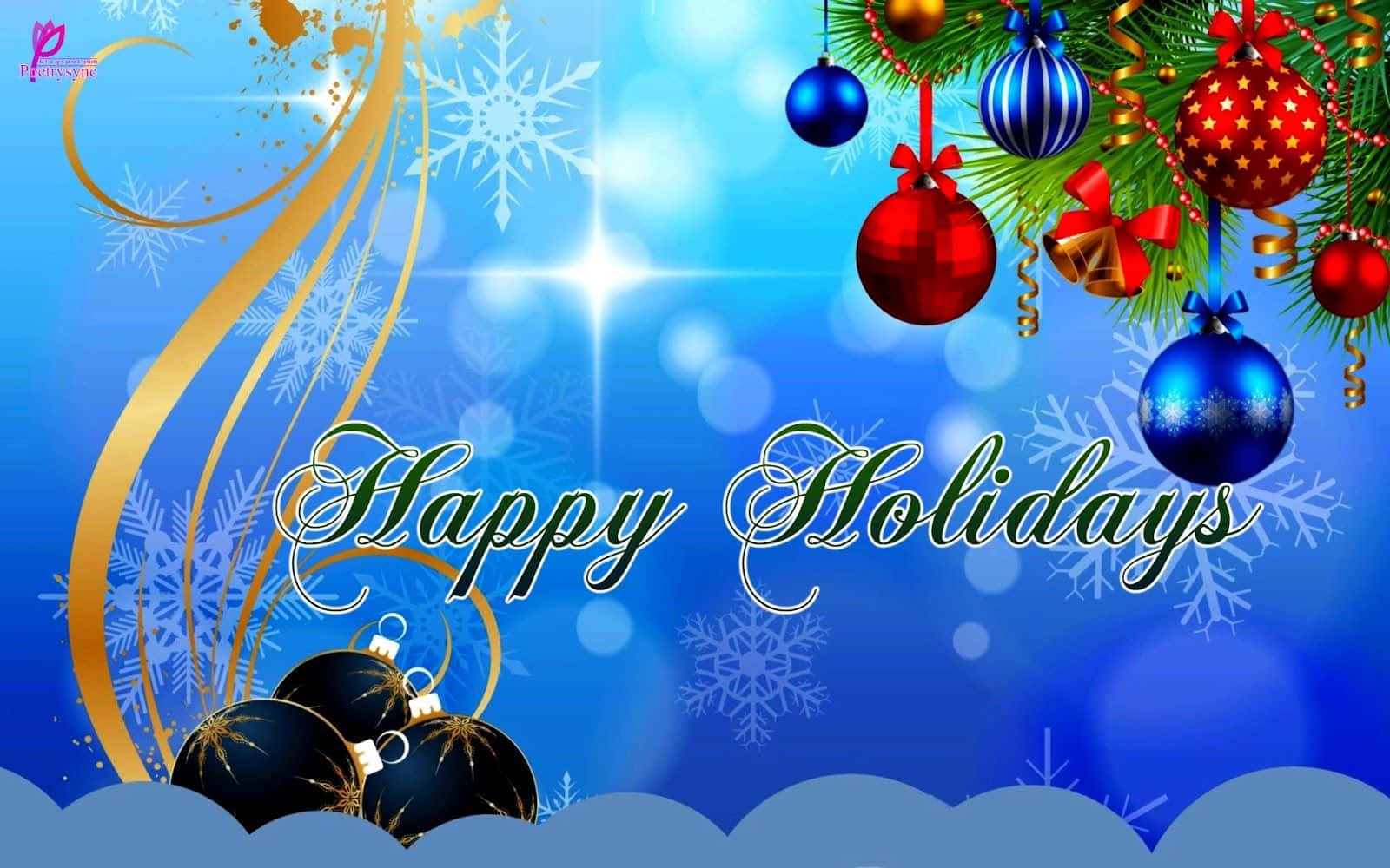 Happy Holidays Desktop, vibrant blue, sparkling snowflakes, HD Desktop Wallpaper