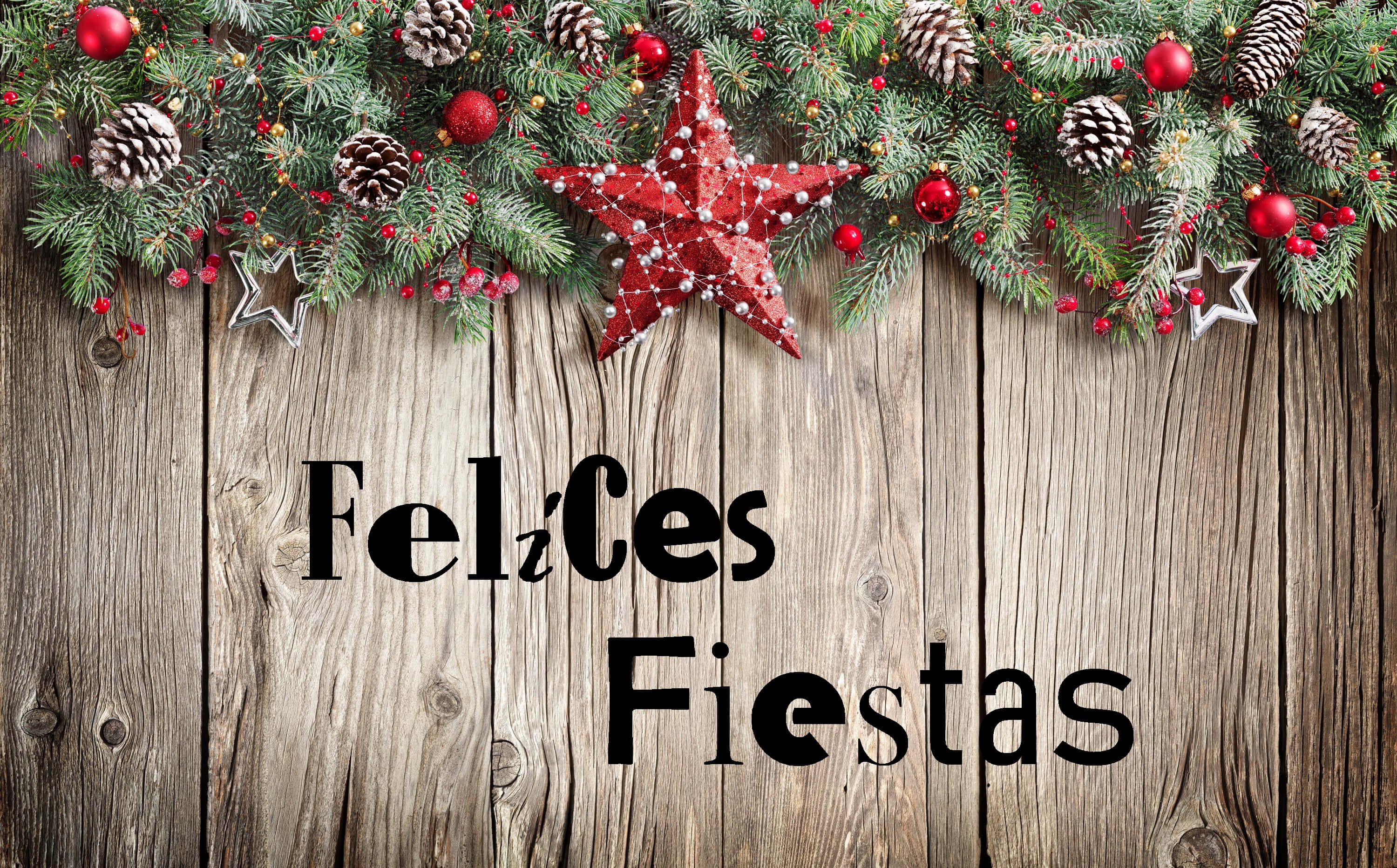 Happy Holidays Desktop, Festive Christmas garland, pinecones, 2K Desktop Wallpaper
