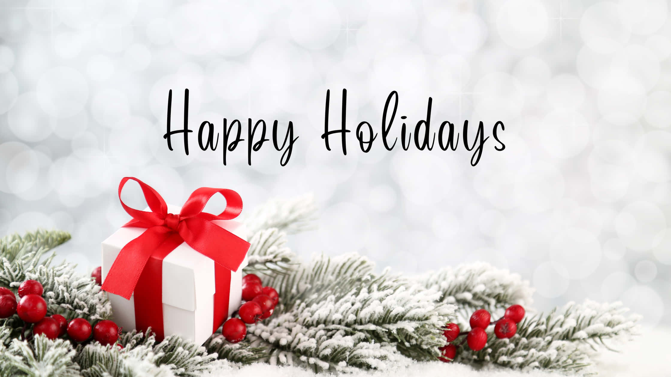 Happy Holidays Desktop, white gift box, red bow, Full HD Desktop Wallpaper
