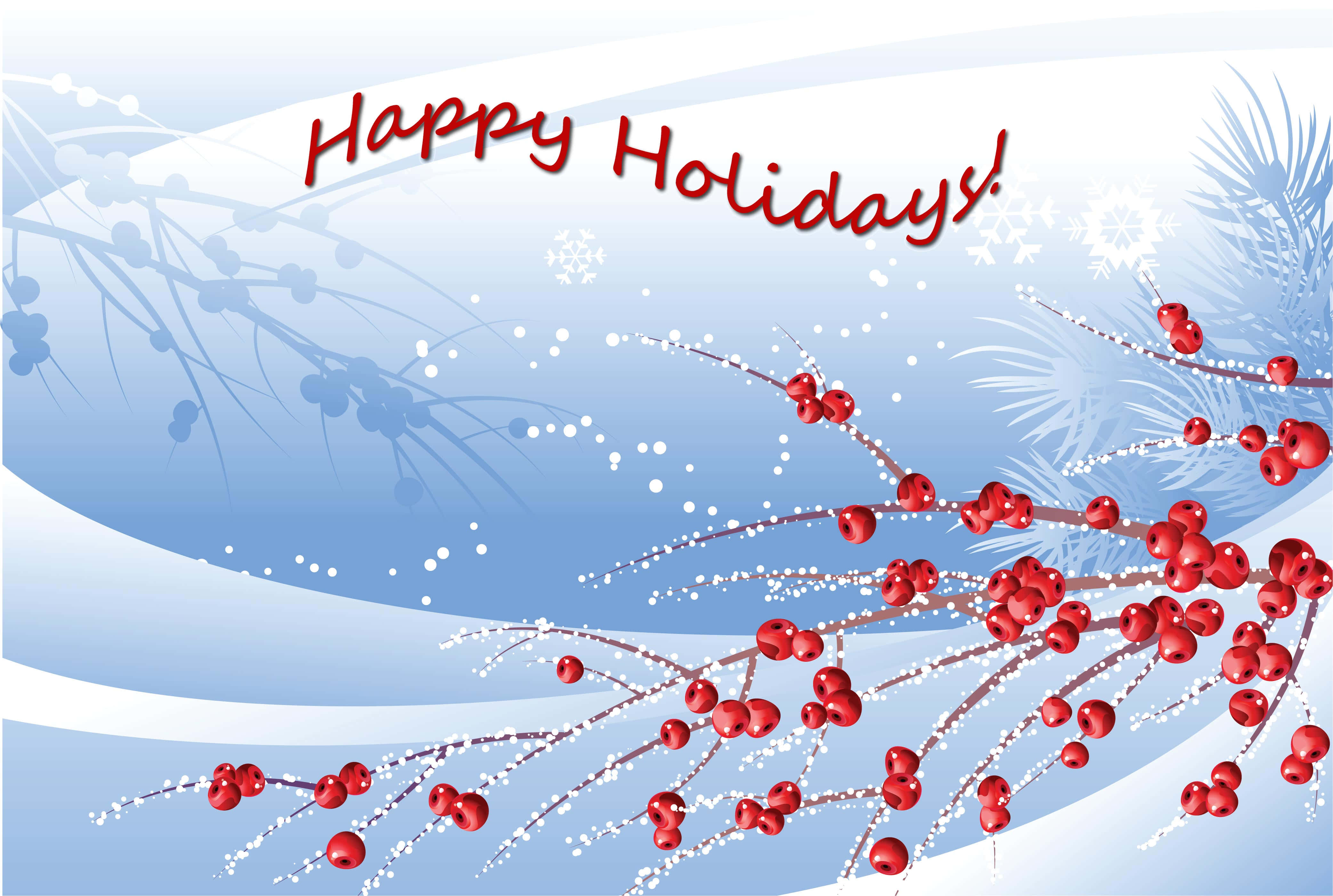 Happy Holidays Desktop, red berries, icy branches, 4K Desktop Wallpaper