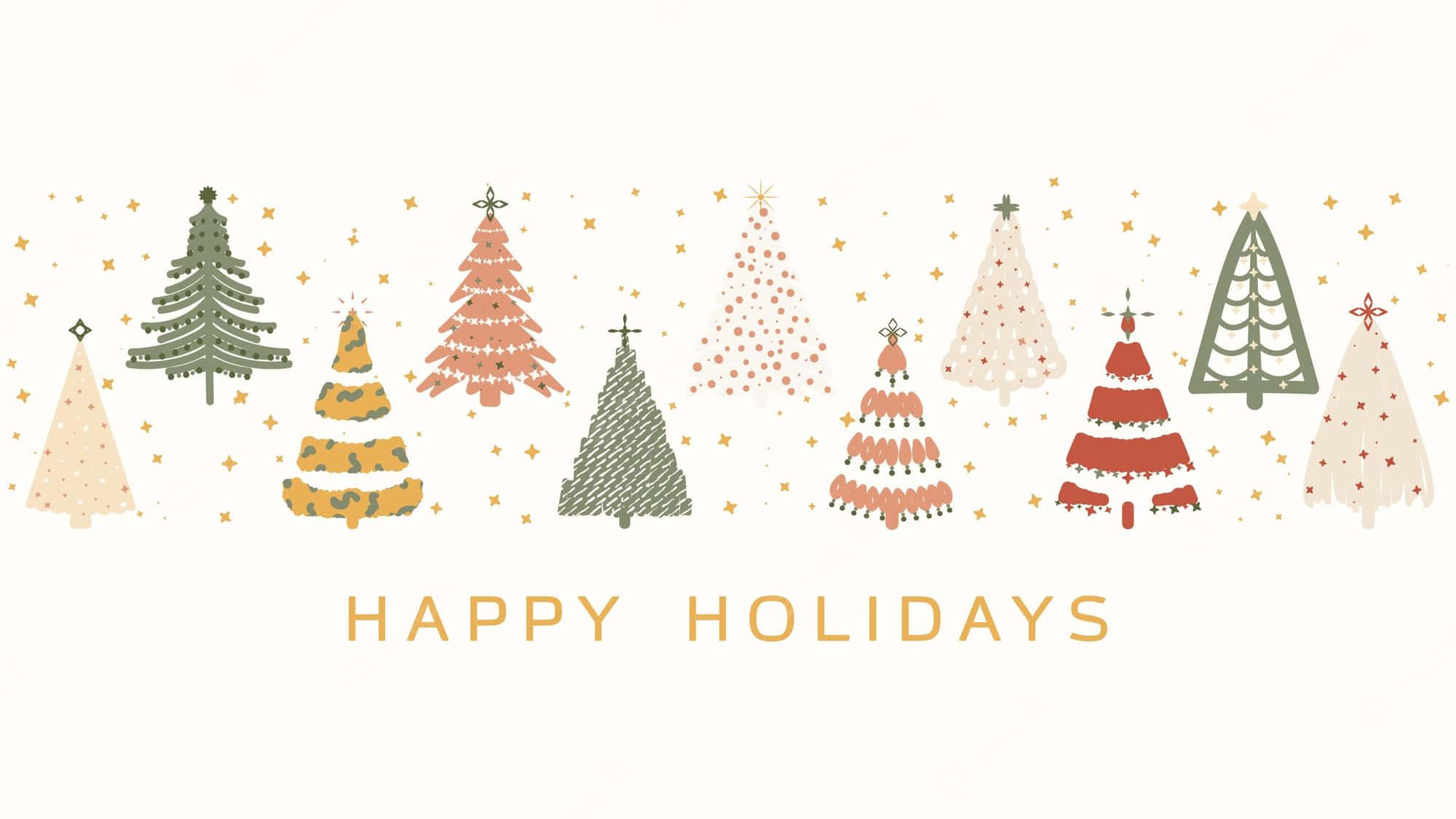 Happy Holidays Desktop, Christmas trees, muted tones, Full HD Desktop Wallpaper