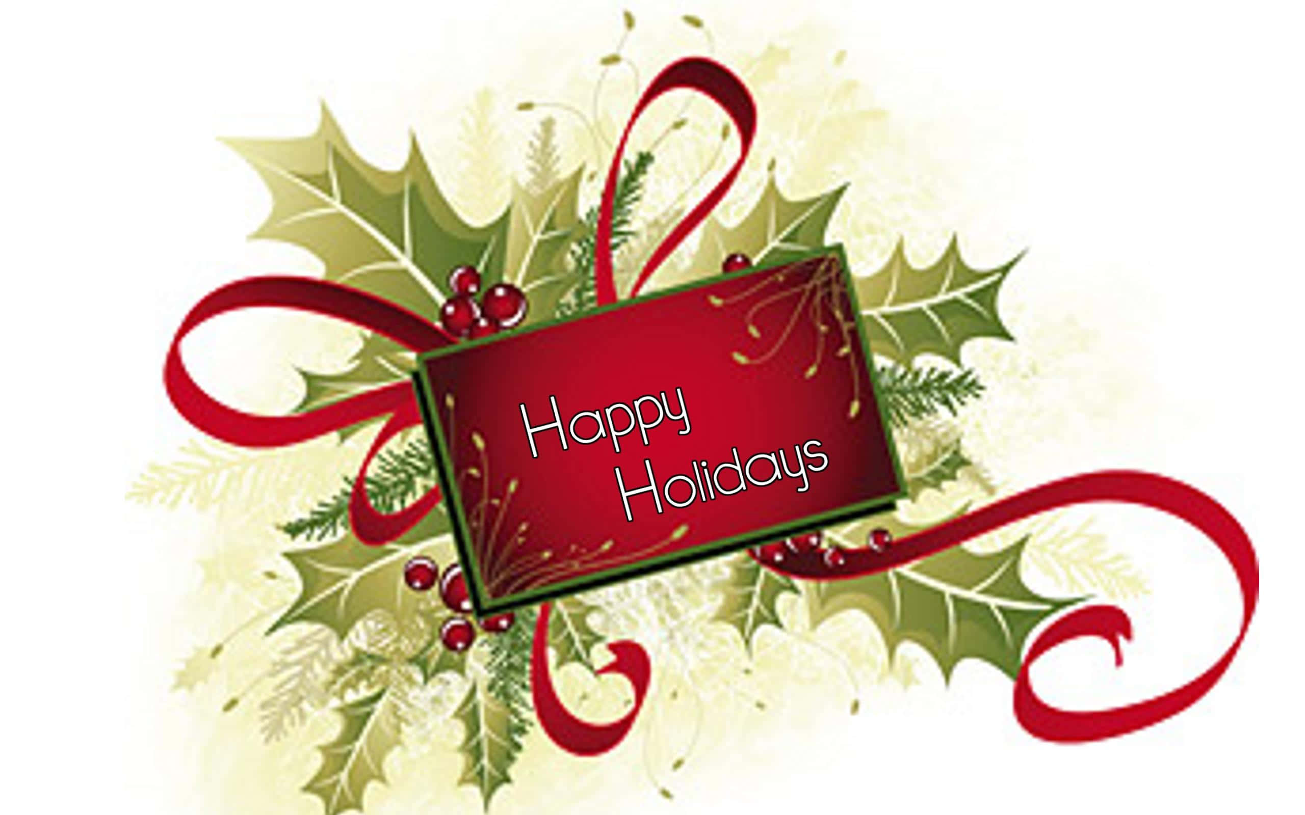 Happy Holidays, red gift tag, holly leaves, 2K Desktop Wallpaper