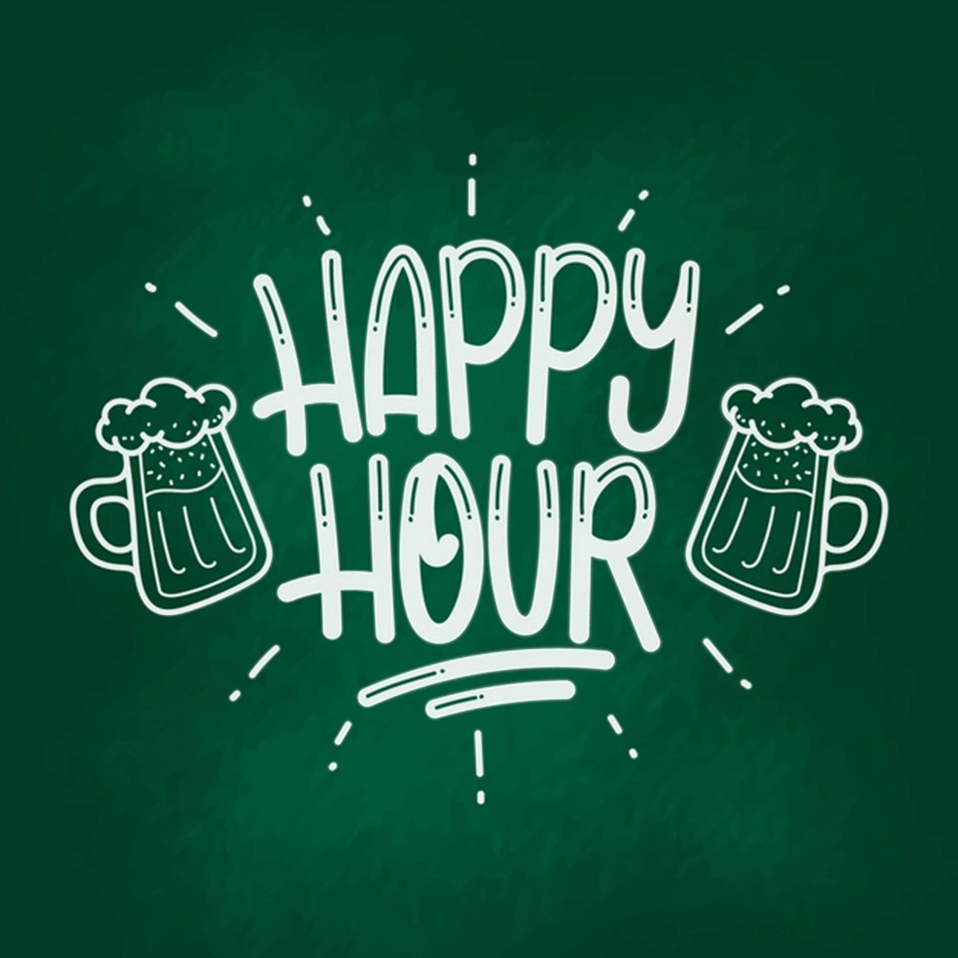 Happy Hour, green chalkboard, white chalk-style text, Full HD Desktop Wallpaper