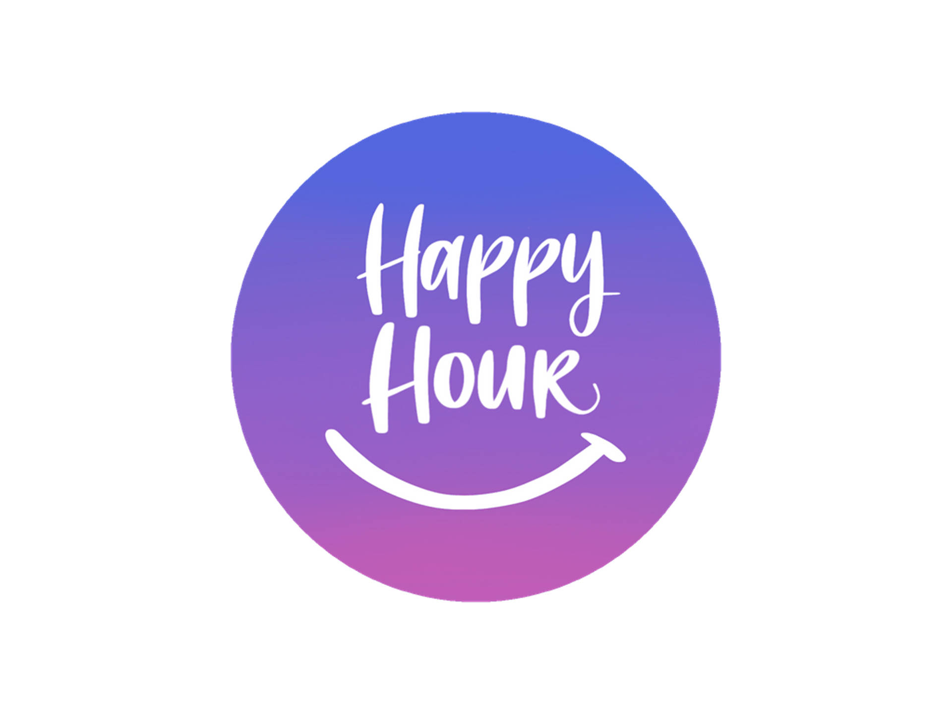 Happy Hour, purple gradient, white cursive text, Full HD Desktop Wallpaper
