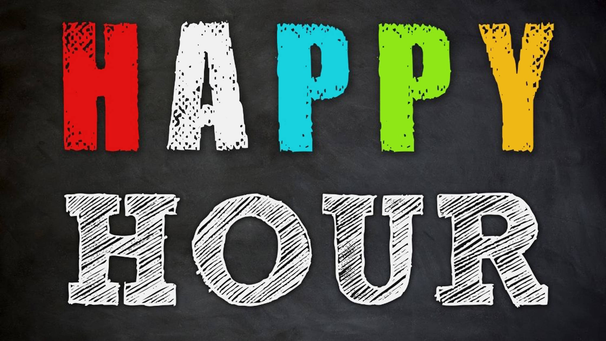 HAPPY HOUR, rainbow colors, dark chalkboard background, Full HD Desktop Wallpaper