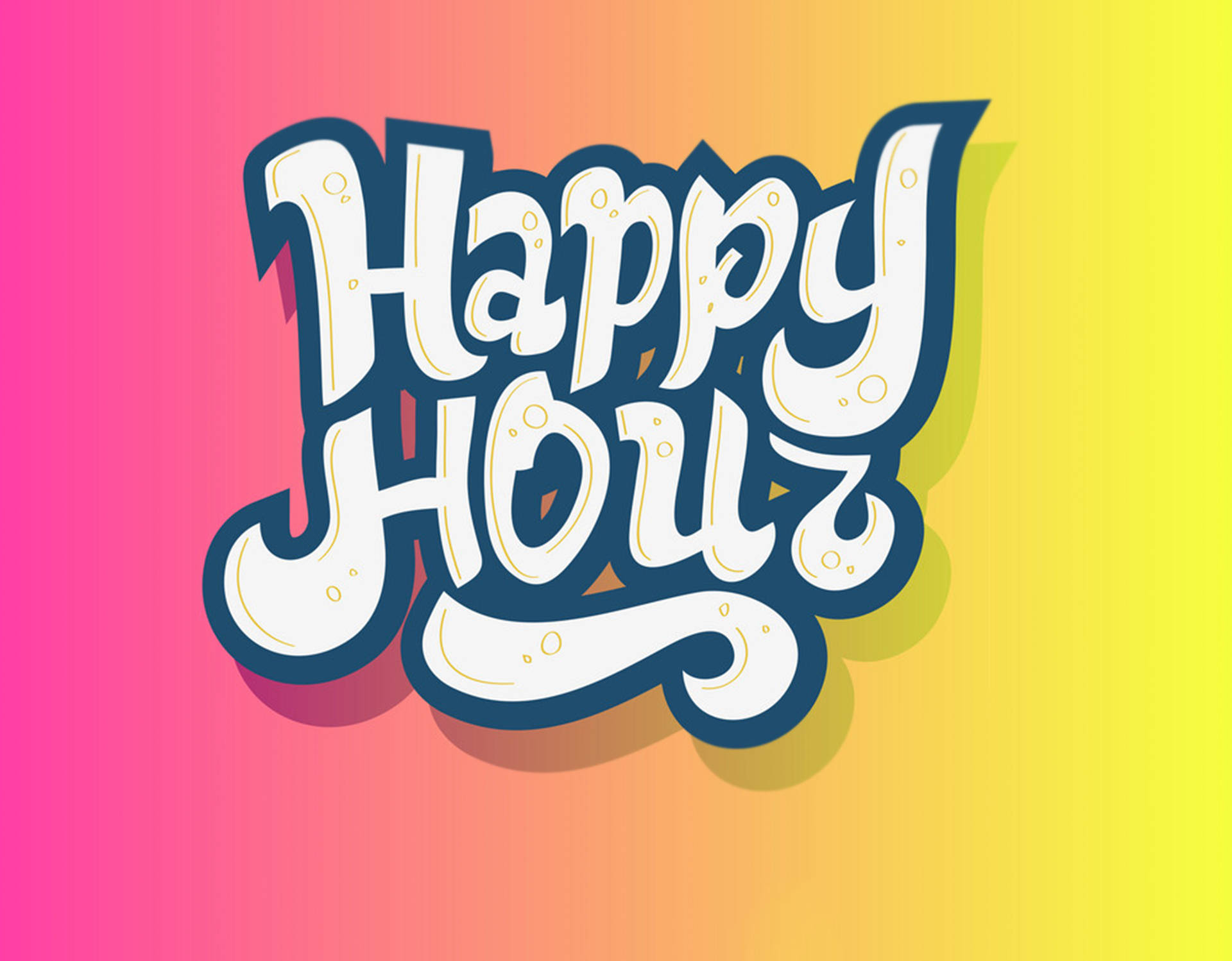 Happy Hour, pink to yellow gradient, white text, Full HD Desktop Wallpaper