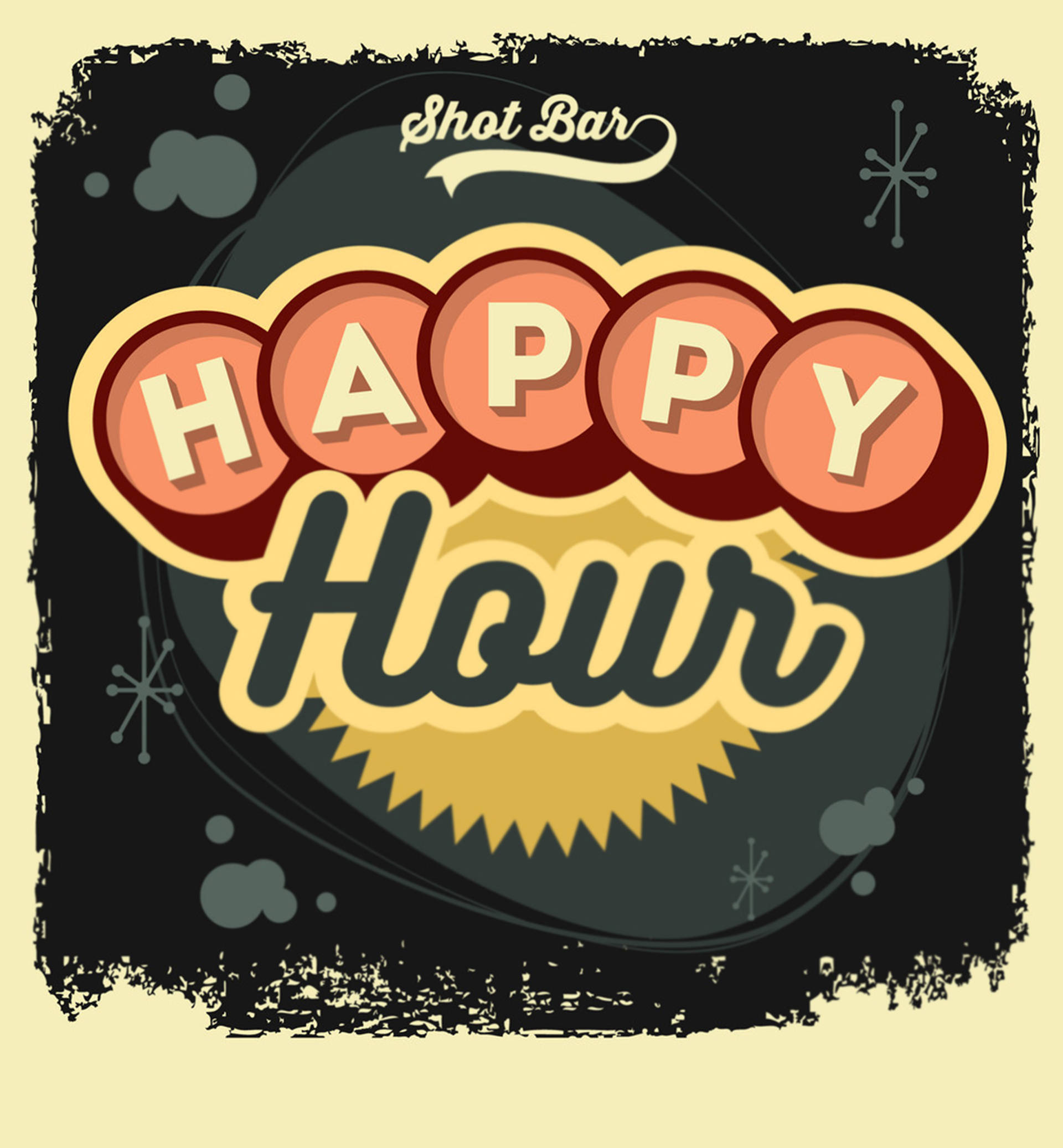 Happy Hour, retro sign, shot bar, Full HD Phone Wallpaper